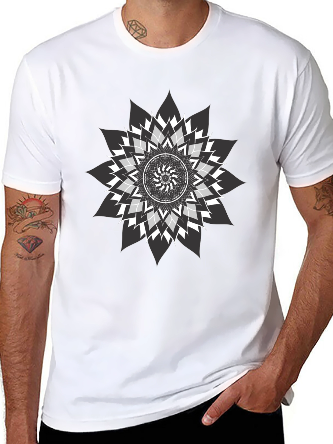 Geometric Mandala Graphic Print Black Tee