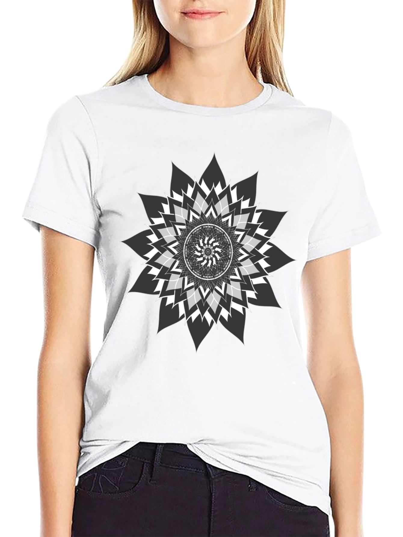 Geometric Mandala Graphic Print Black Tee