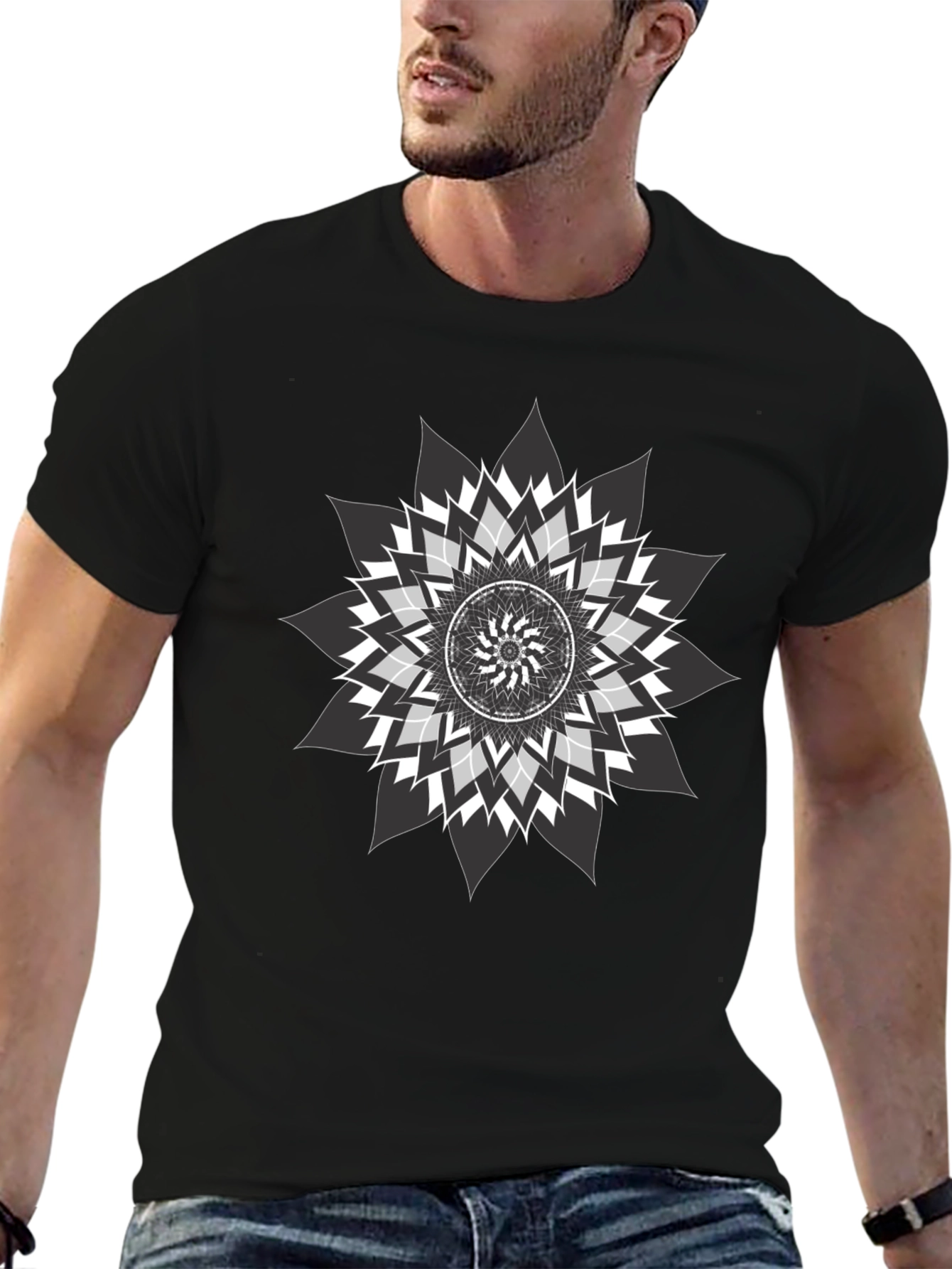Geometric Mandala Graphic Print Black Tee