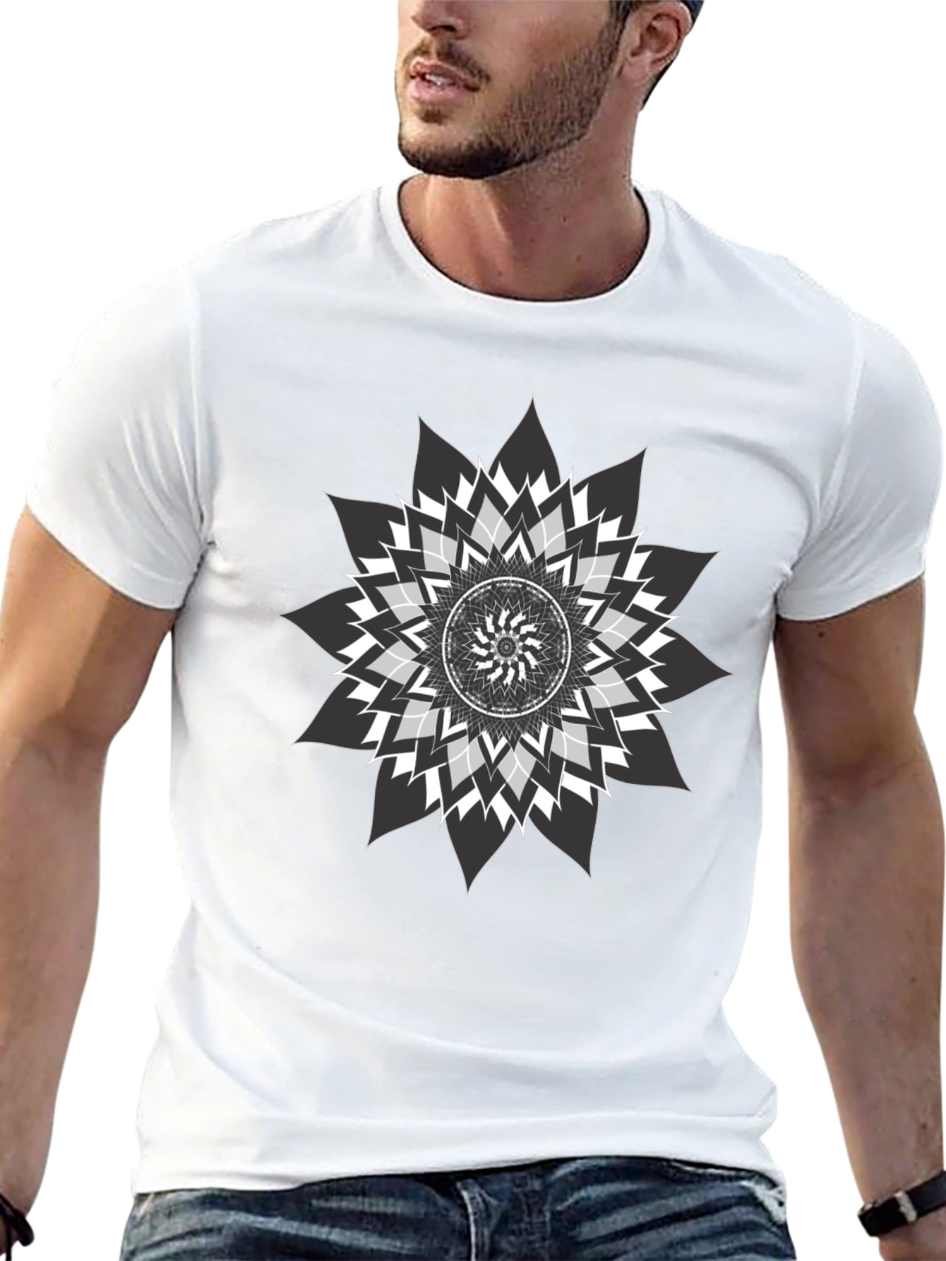 Geometric Mandala Graphic Print Black Tee