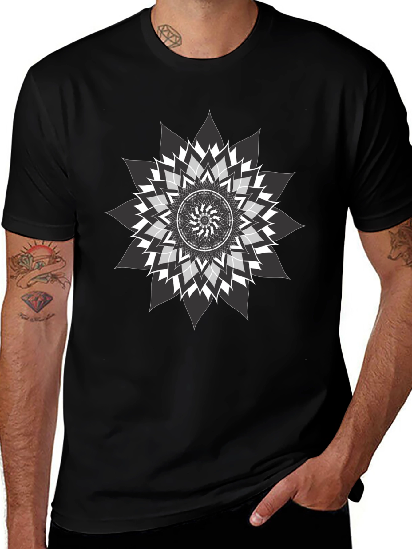 Geometric Mandala Graphic Print Black Tee