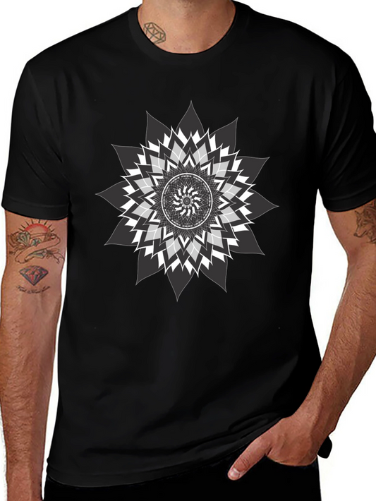 Geometric Mandala Graphic Print Black Tee