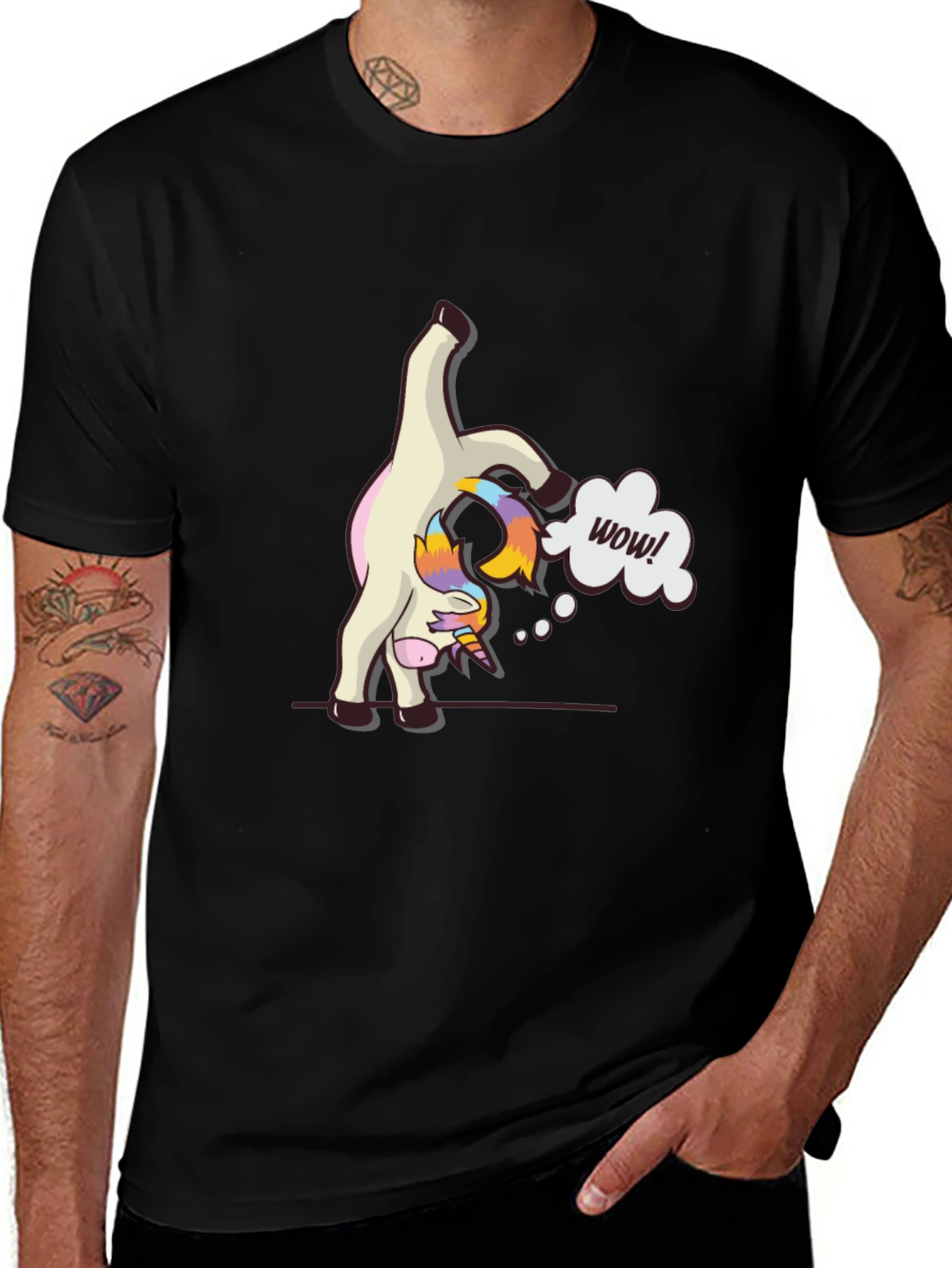 Funny Unicorn Yoga Pose Black T-Shirt