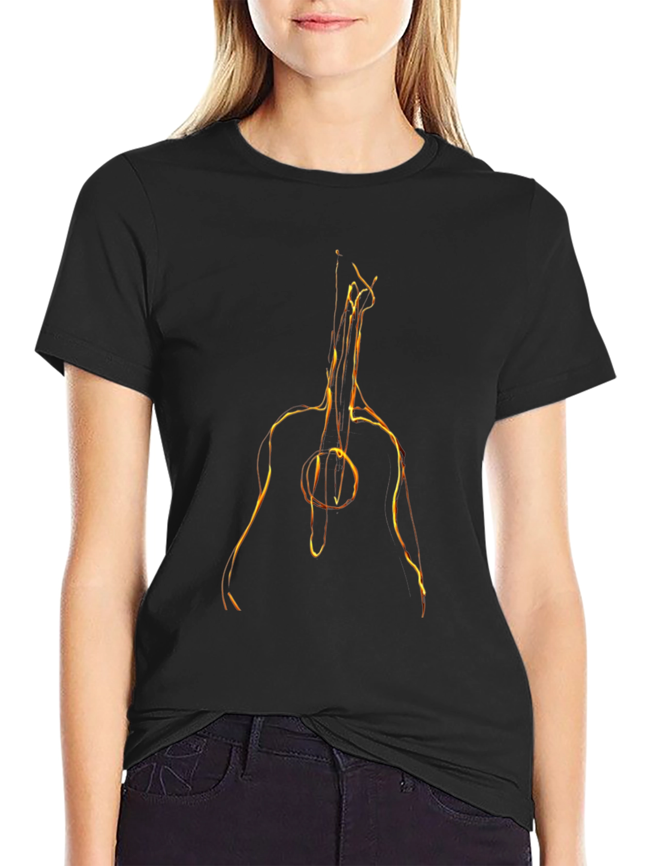 Fiery Guitar Graphic Tee - Black