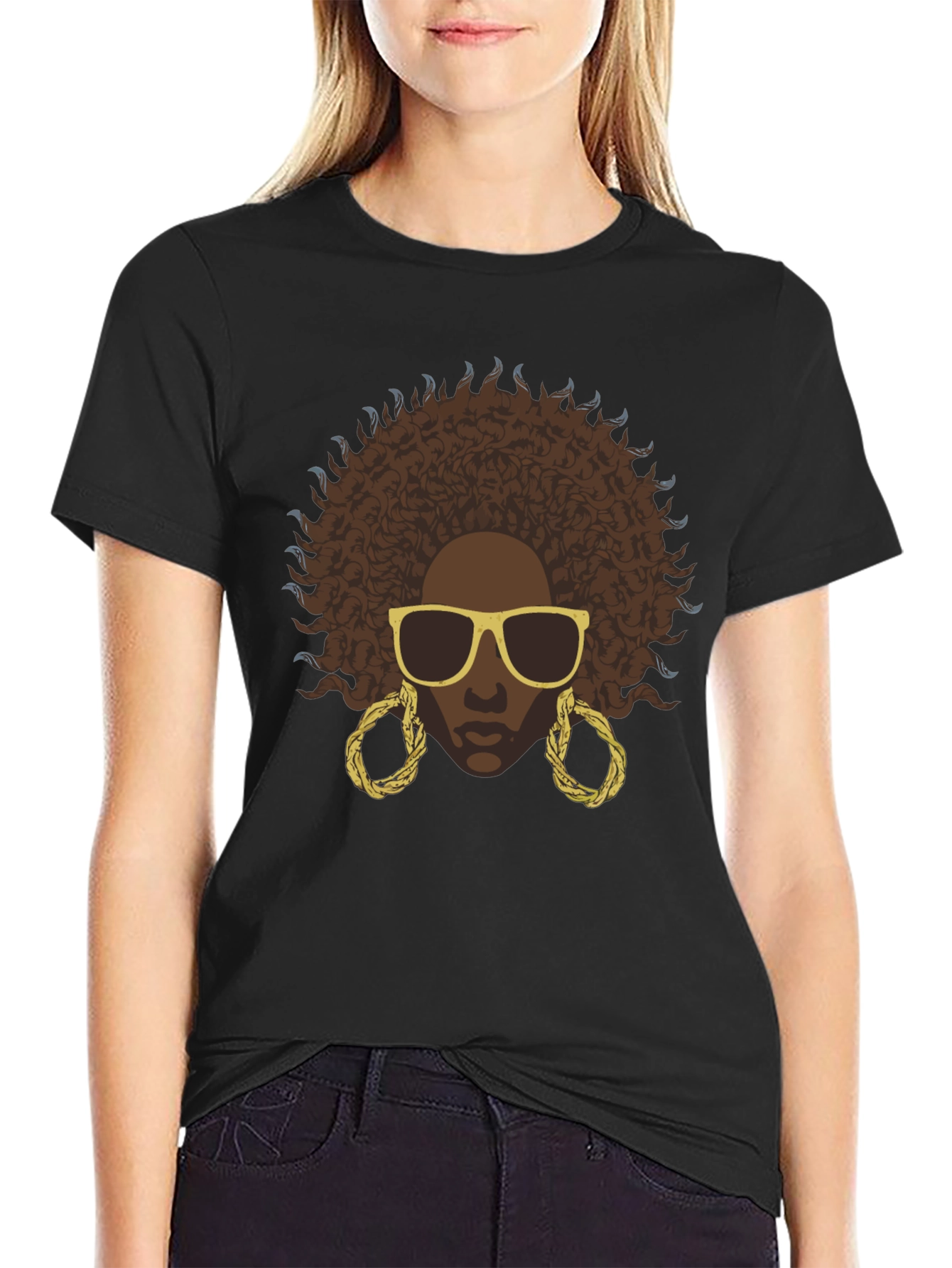 Afro Woman Graphic Black T-Shirt