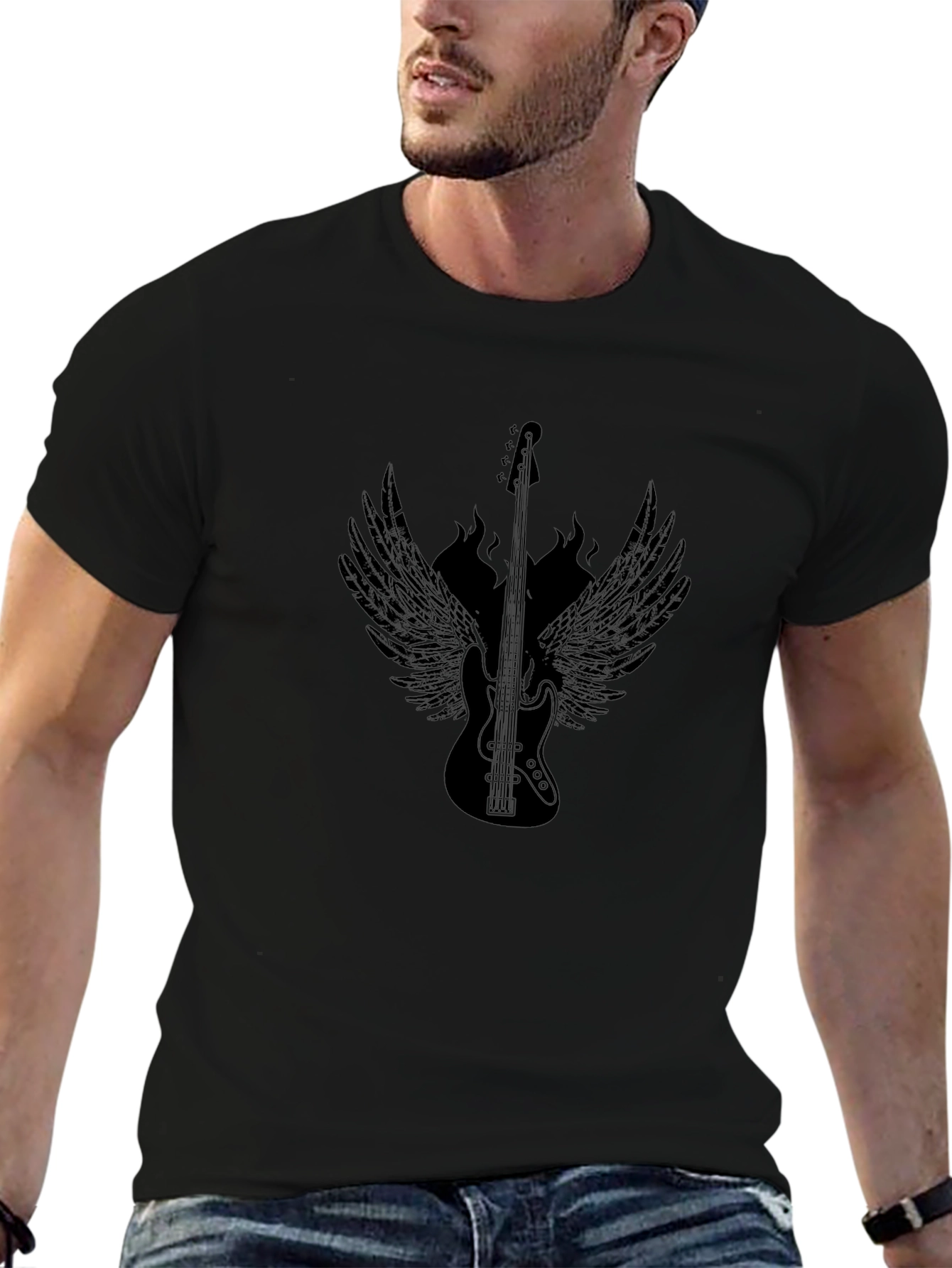 Black Guitar Wings Graphic Tee - Rocker Style