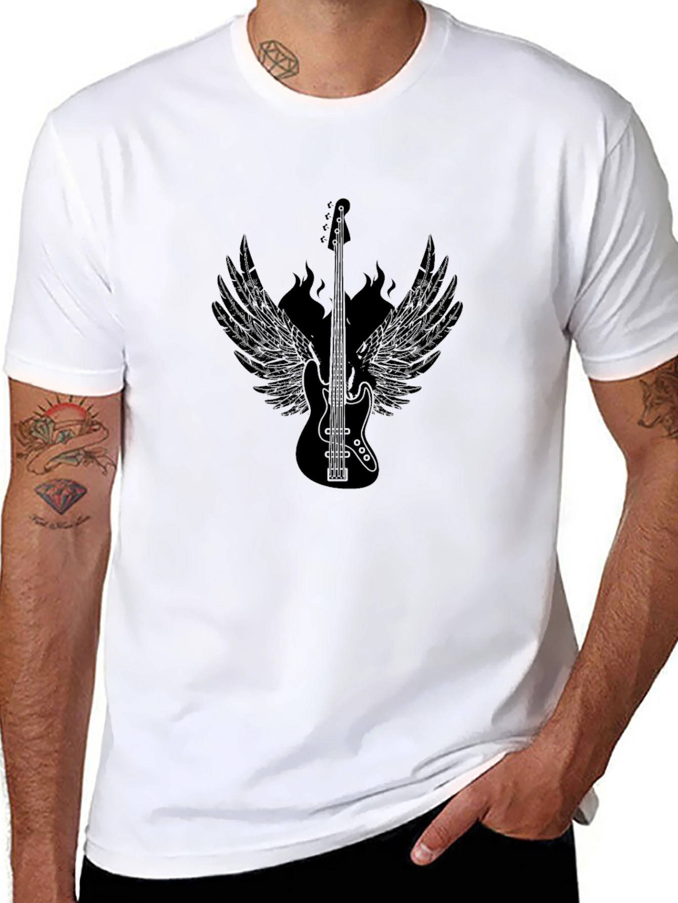 Black Guitar Wings Graphic Tee - Rocker Style
