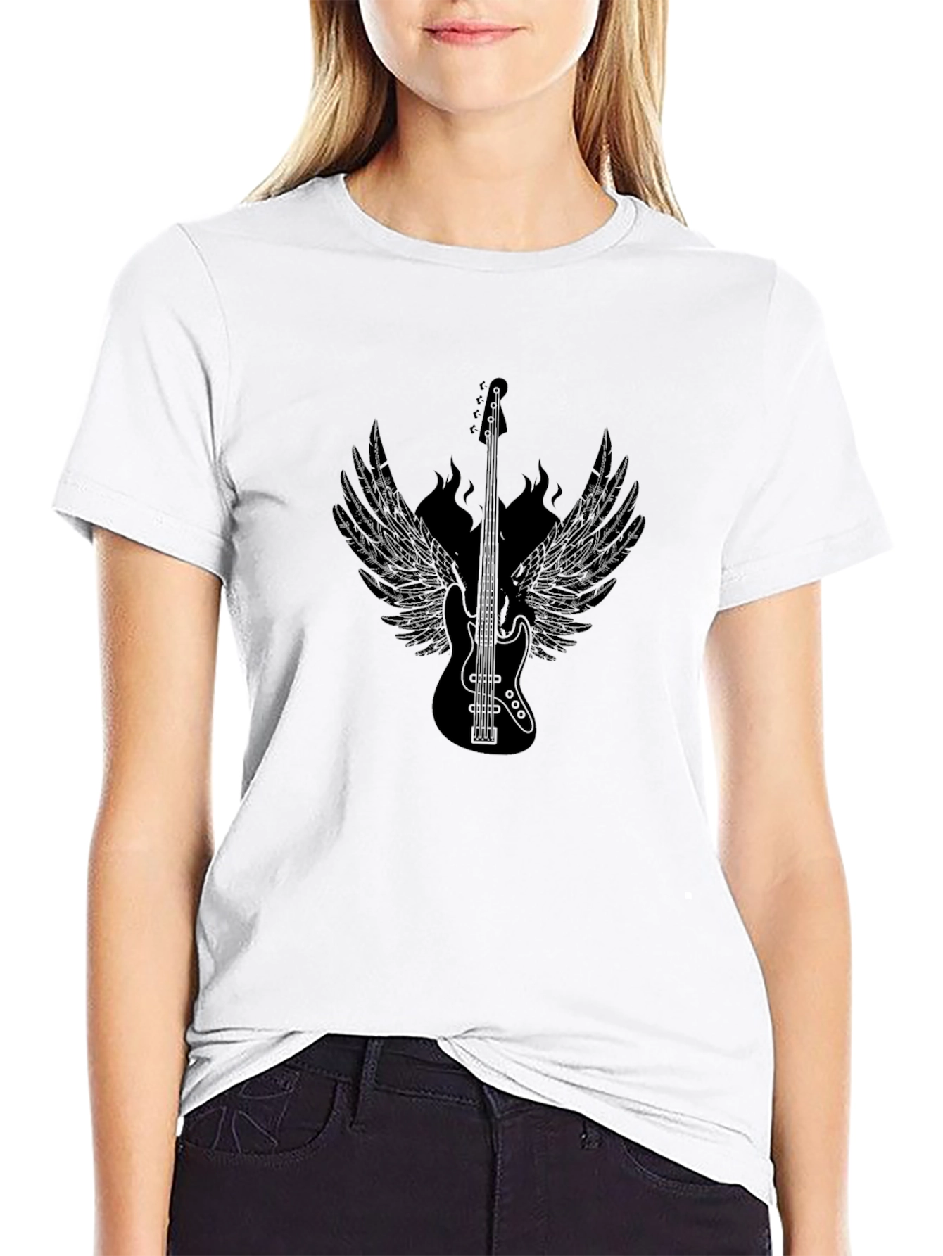 Black Guitar Wings Graphic Tee - Rocker Style
