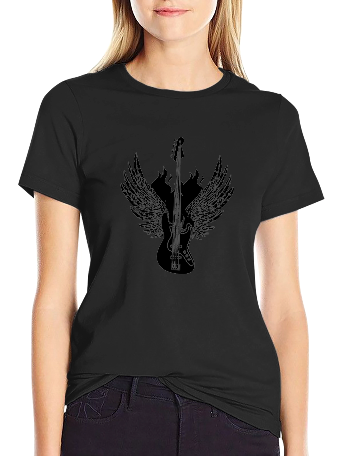 Black Guitar Wings Graphic Tee - Rocker Style