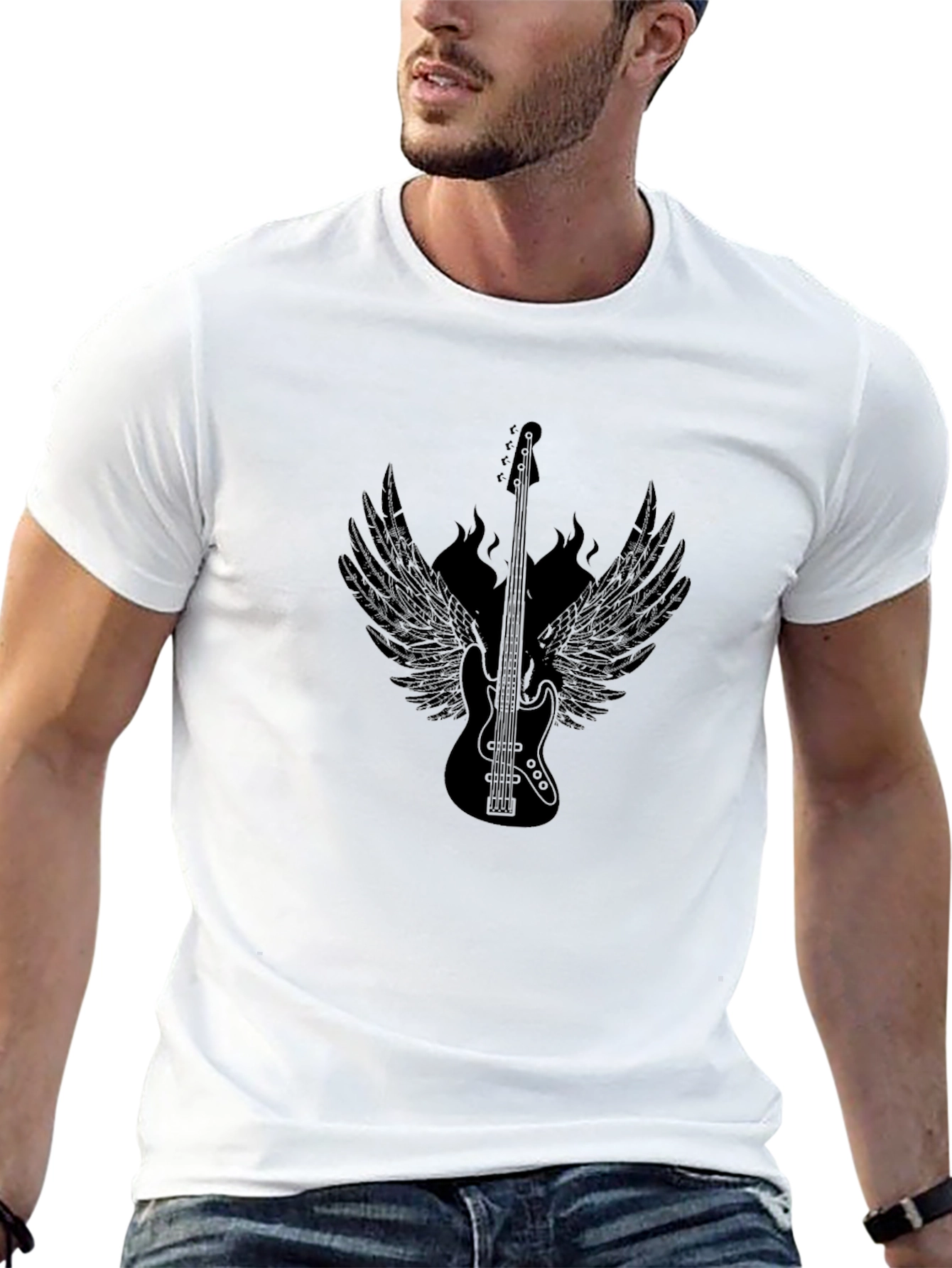 Black Guitar Wings Graphic Tee - Rocker Style