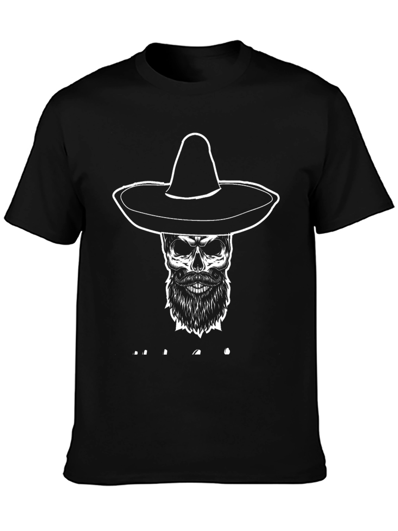 Skull in Sombrero Graphic T-Shirt - Black