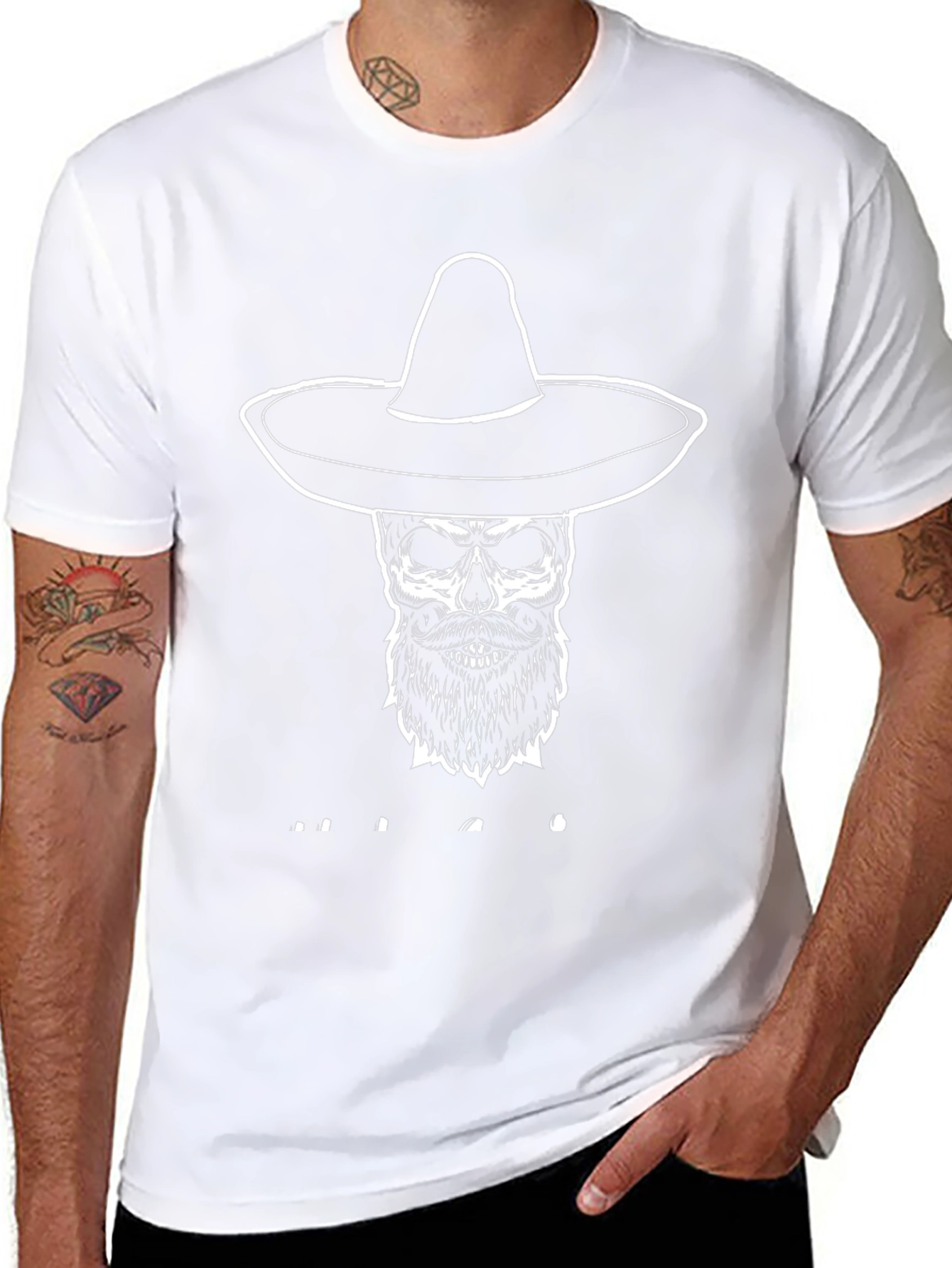 Skull in Sombrero Graphic T-Shirt - Black