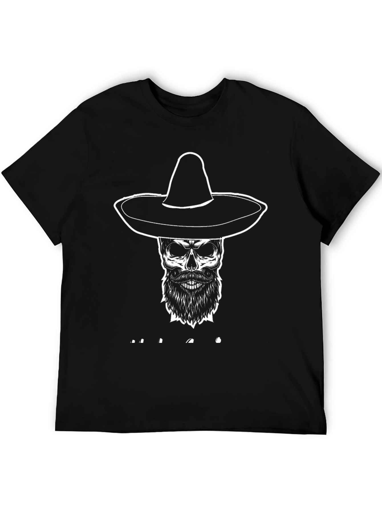 Skull in Sombrero Graphic T-Shirt - Black