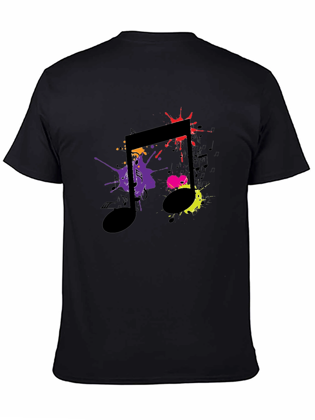 Musical Note Splatter Graphic Black T-Shirt