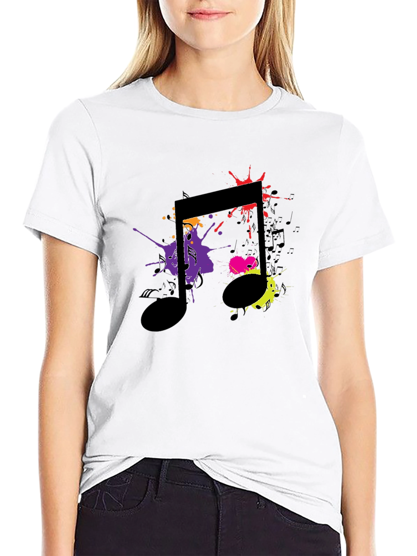 Musical Note Splatter Graphic Black T-Shirt