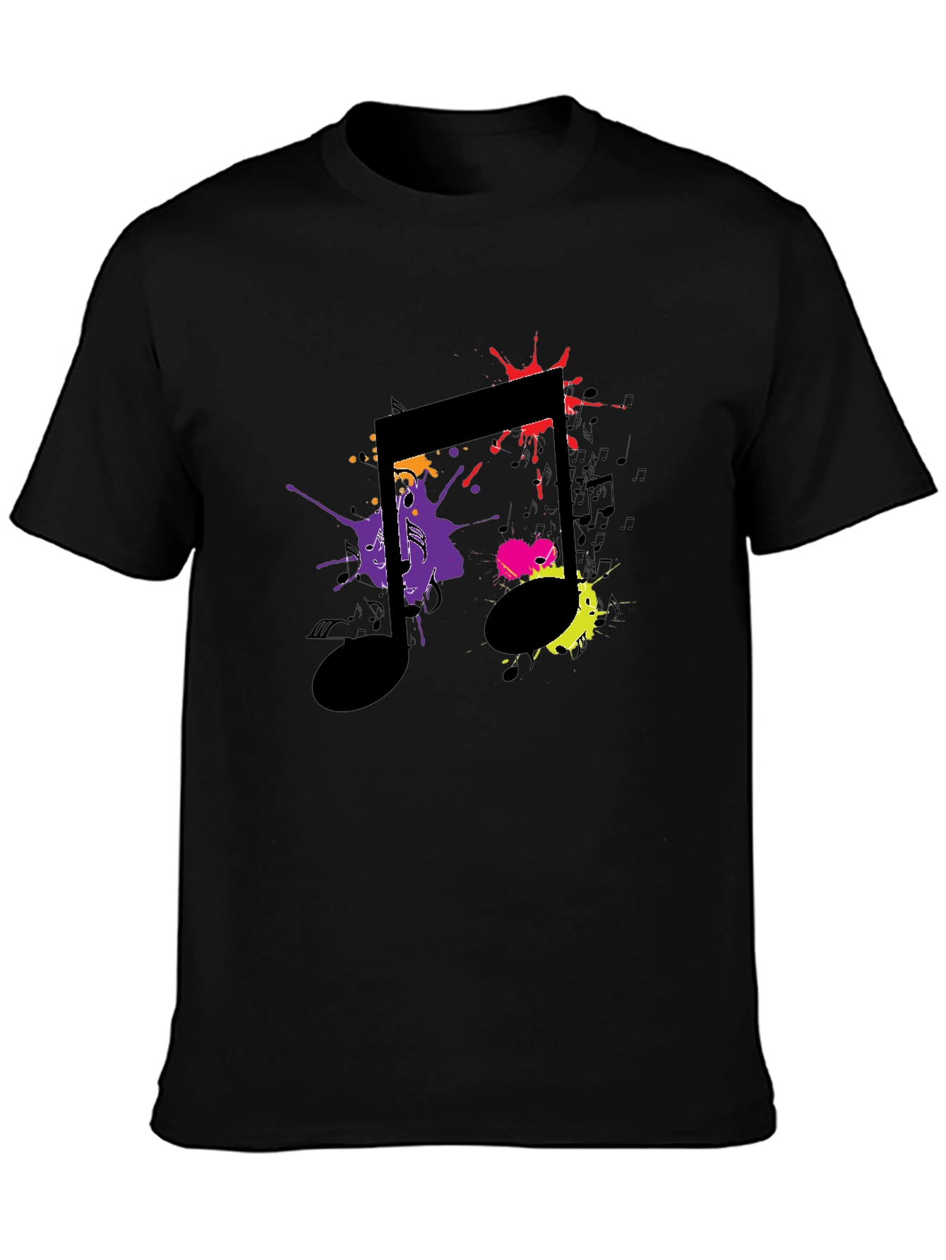 Musical Note Splatter Graphic Black T-Shirt