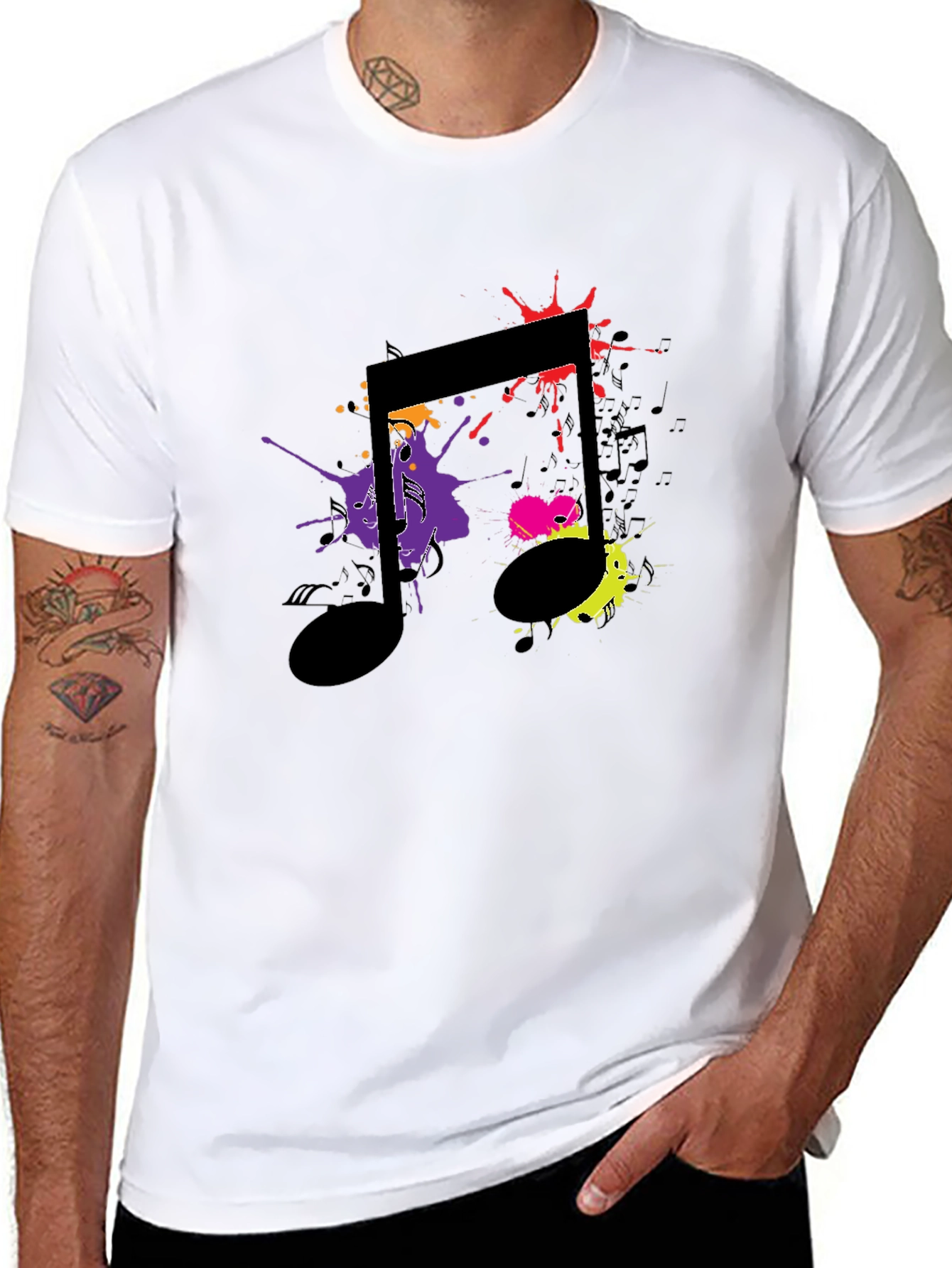 Musical Note Splatter Graphic Black T-Shirt