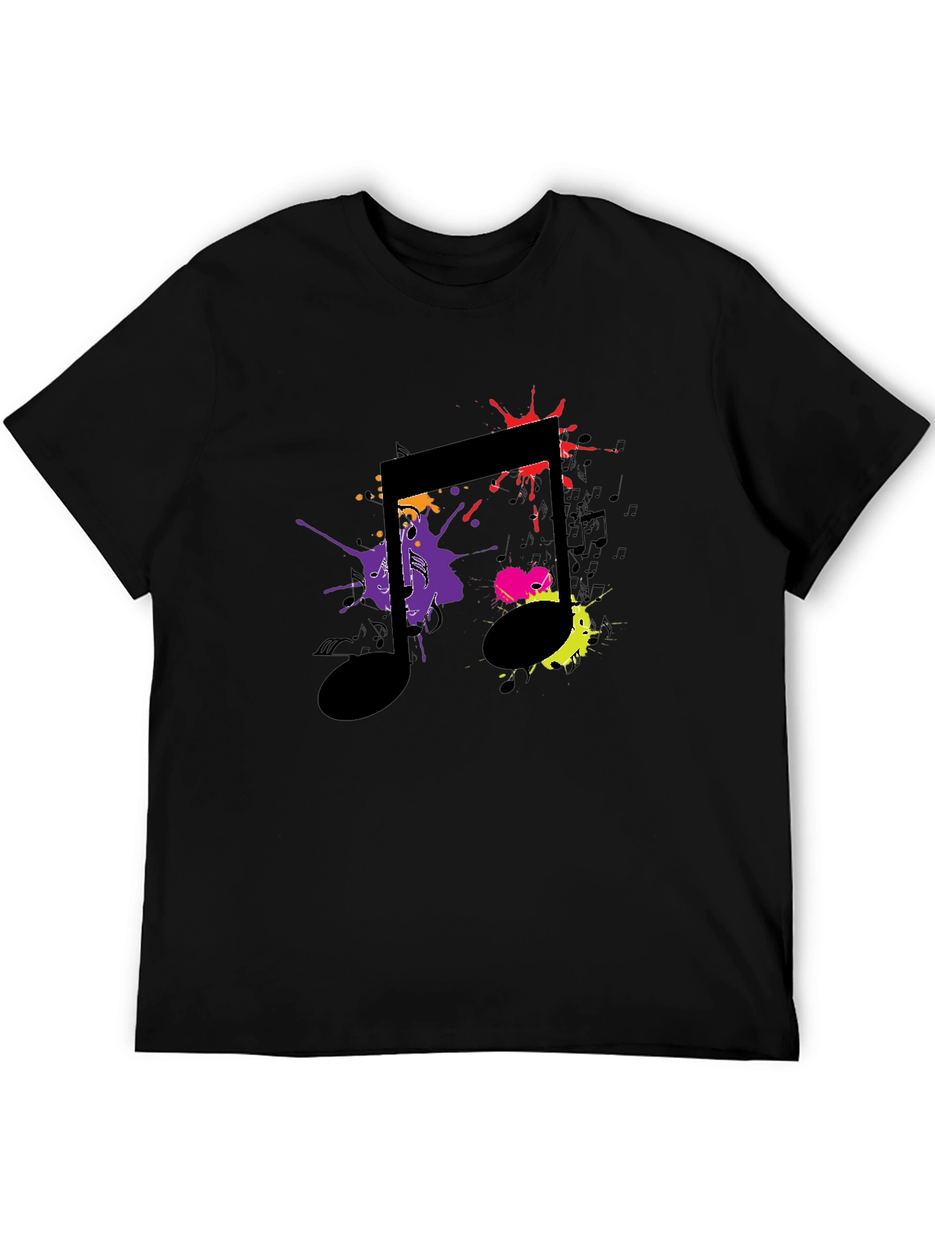 Musical Note Splatter Graphic Black T-Shirt