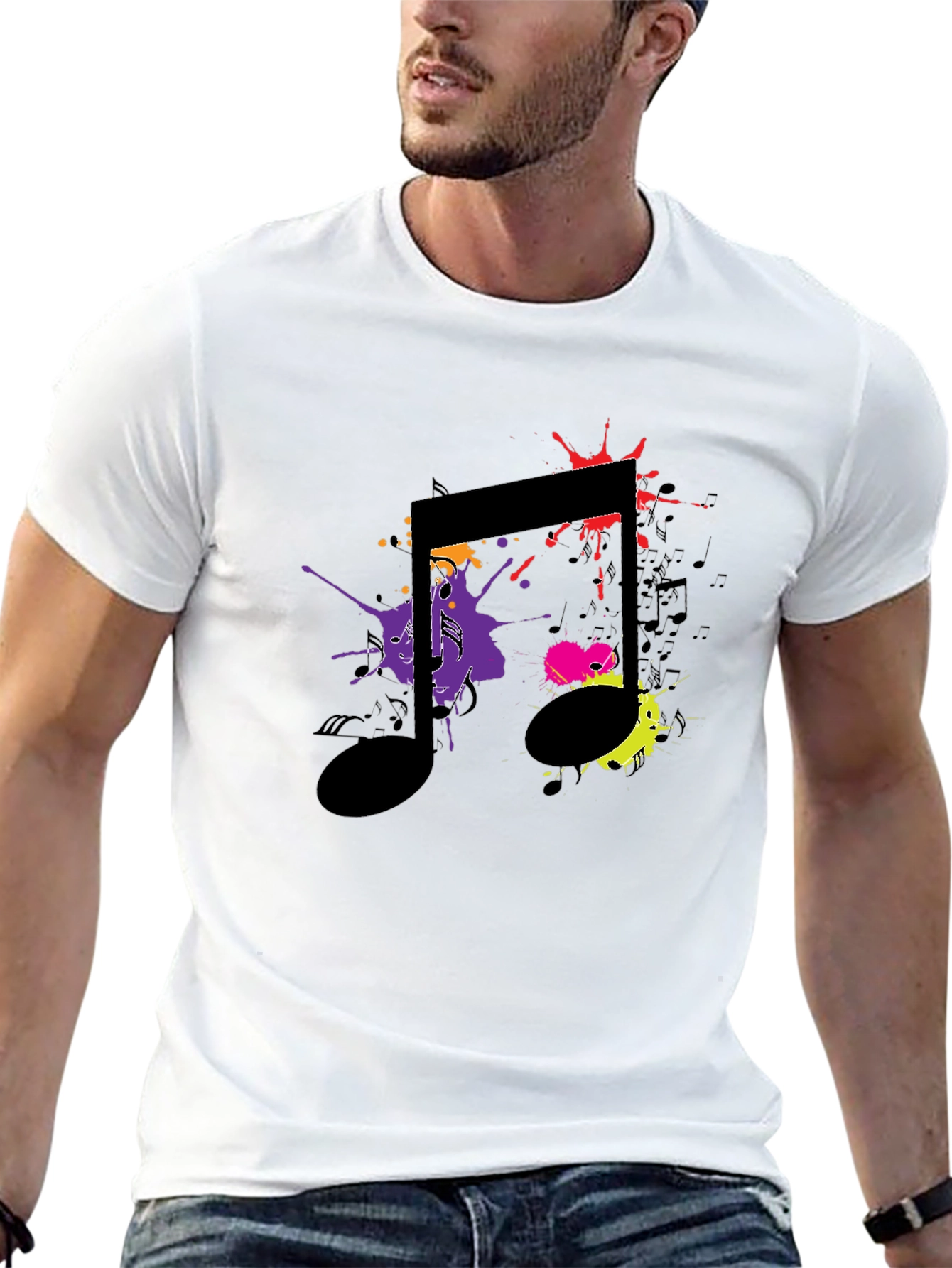 Musical Note Splatter Graphic Black T-Shirt