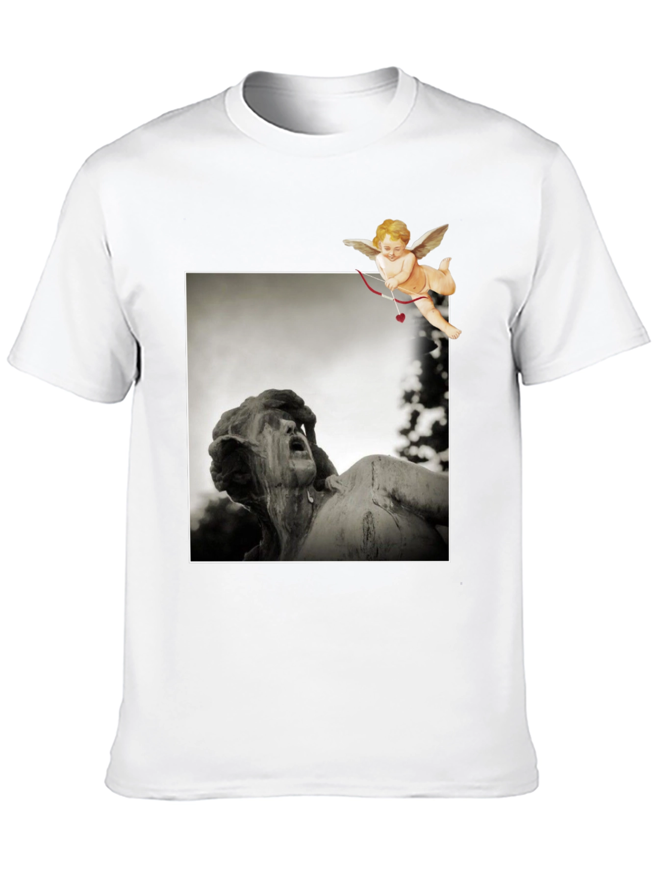 Statue & Cupid Graphic Tee - Artistic Black T-Shirt