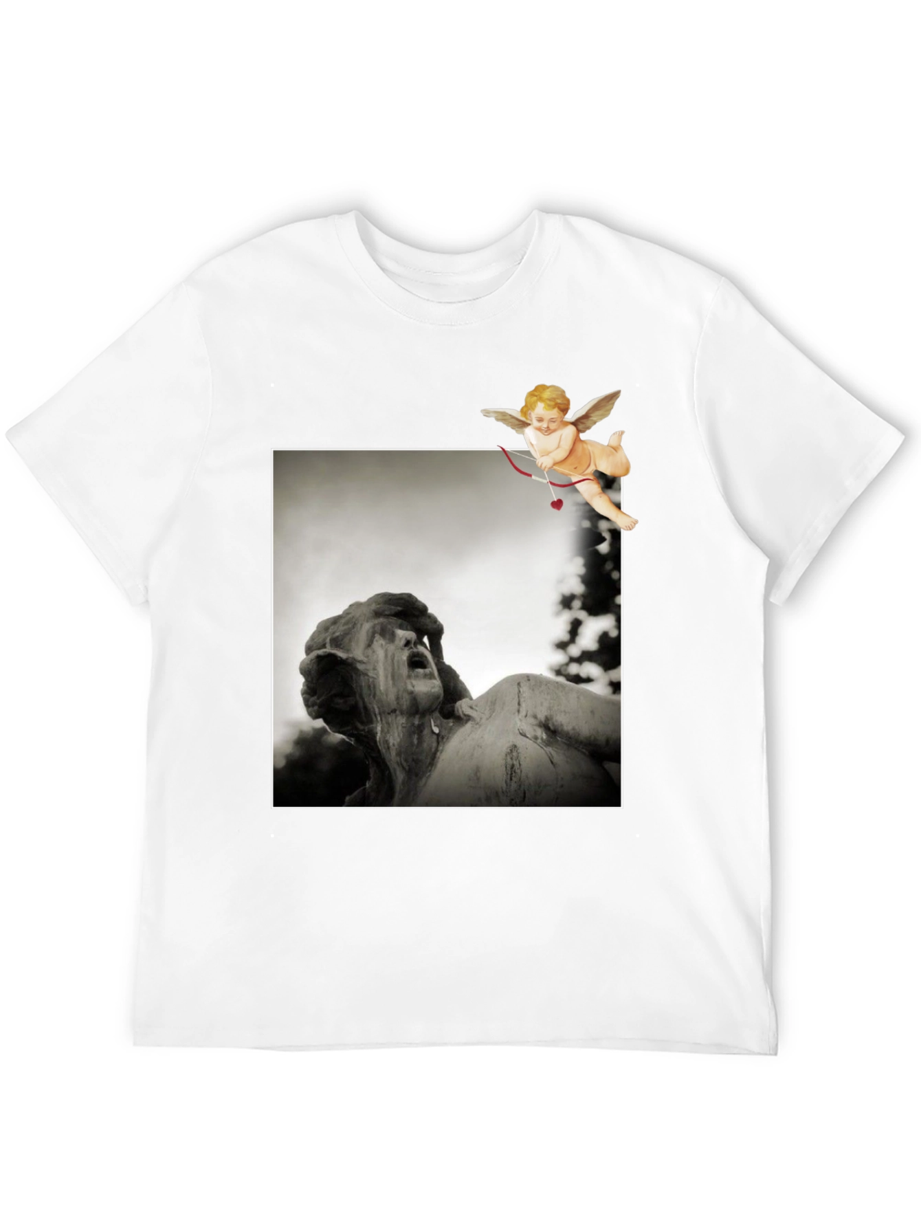 Statue & Cupid Graphic Tee - Artistic Black T-Shirt