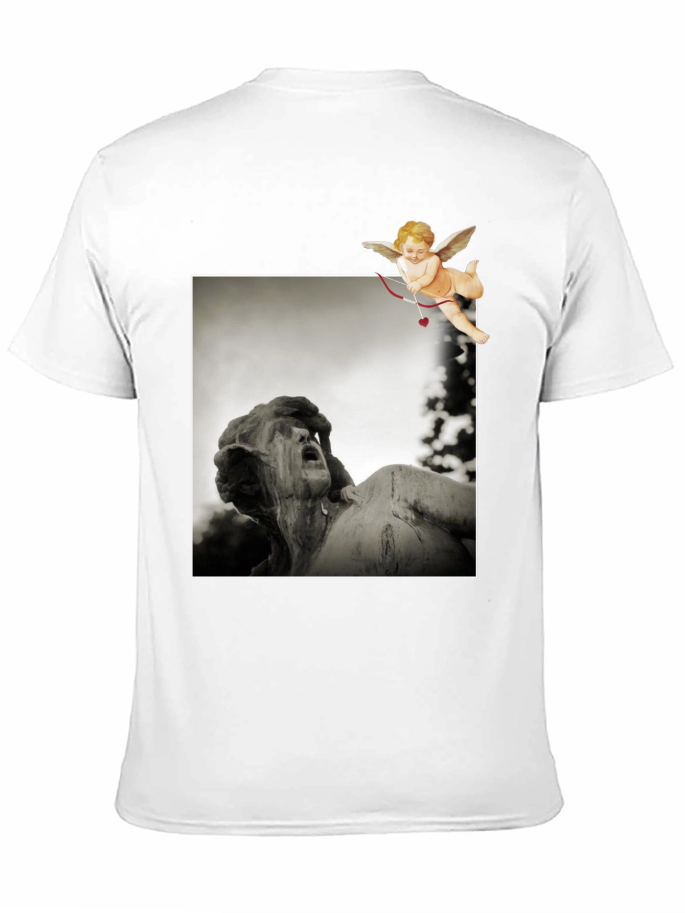 Statue & Cupid Graphic Tee - Artistic Black T-Shirt