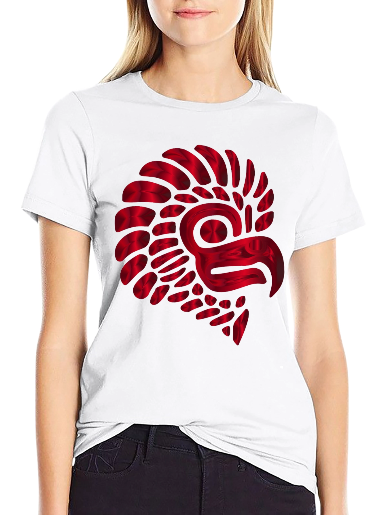 Red Metallic Eagle Design Black T-Shirt