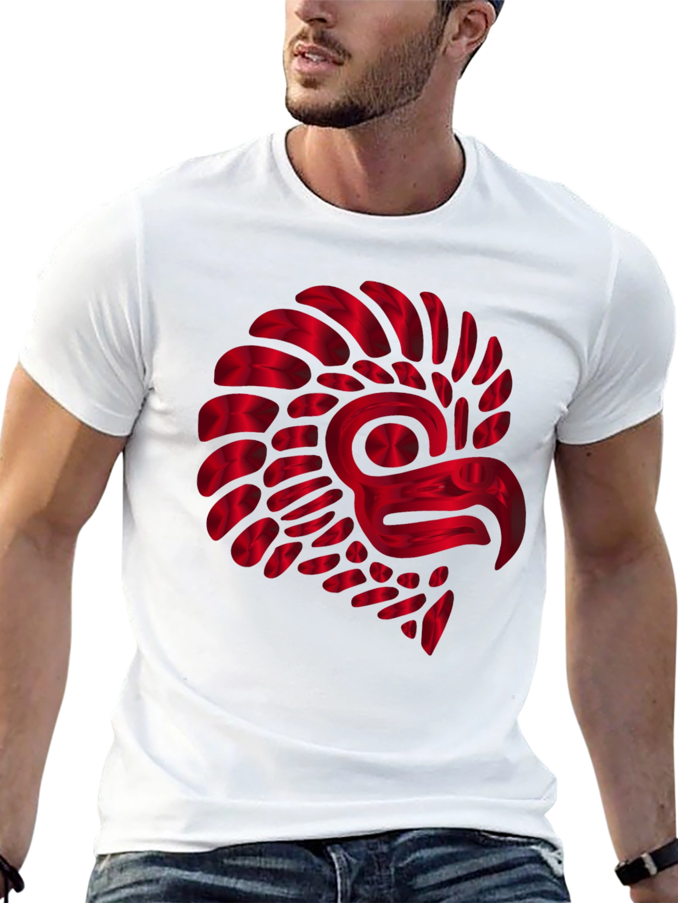 Red Metallic Eagle Design Black T-Shirt