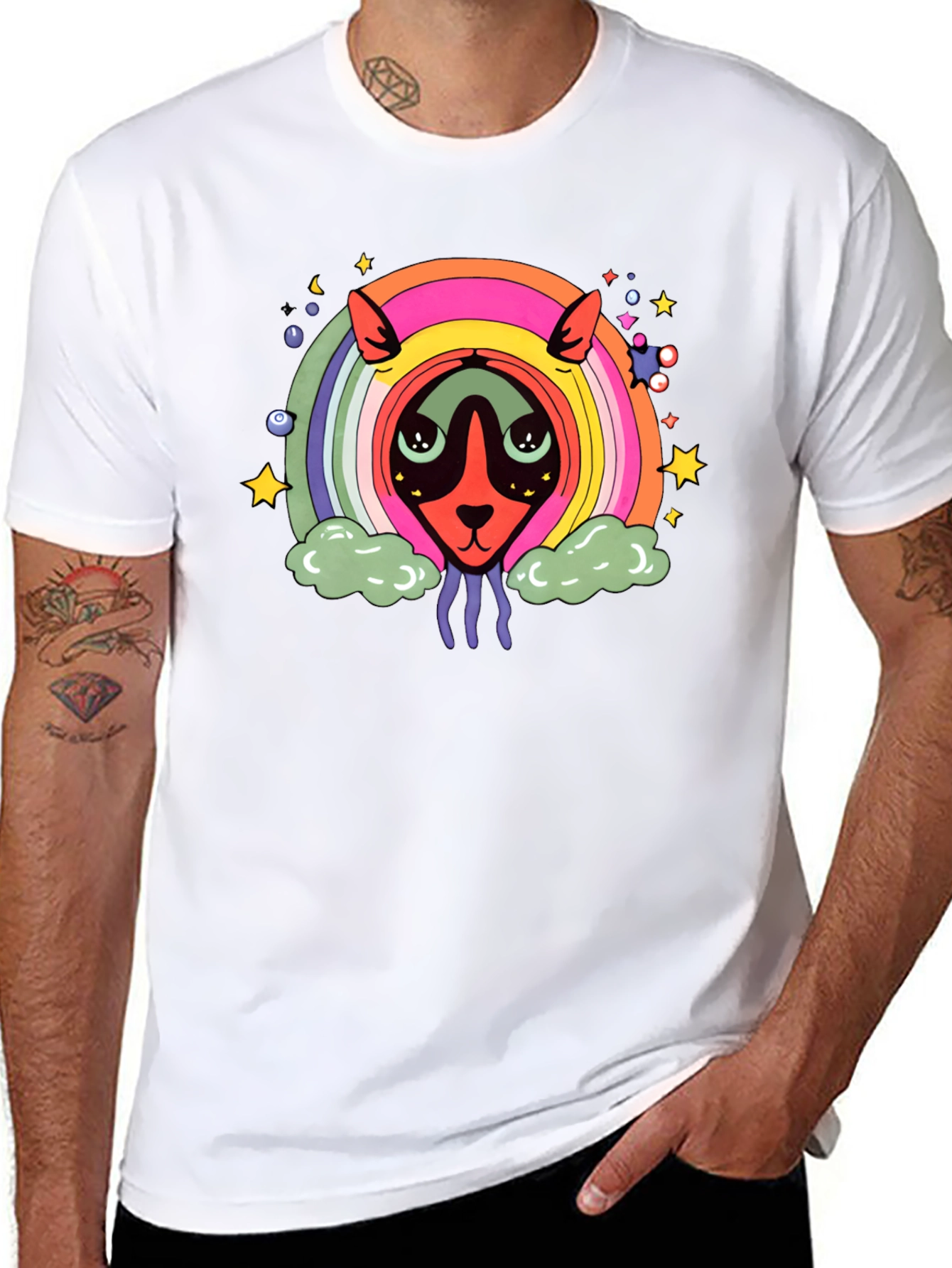 Psychedelic Rainbow Alien Black T-Shirt