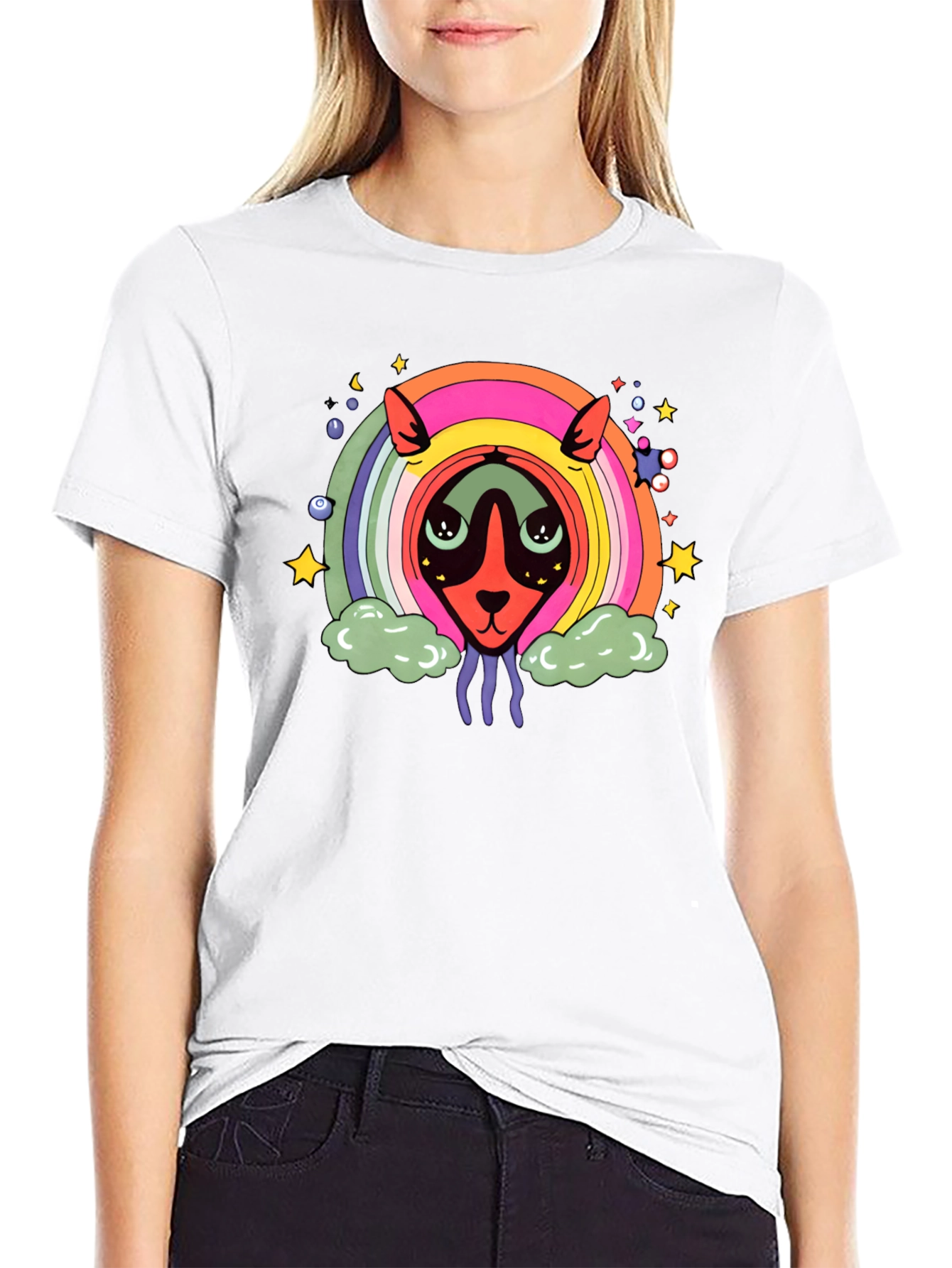 Psychedelic Rainbow Alien Black T-Shirt