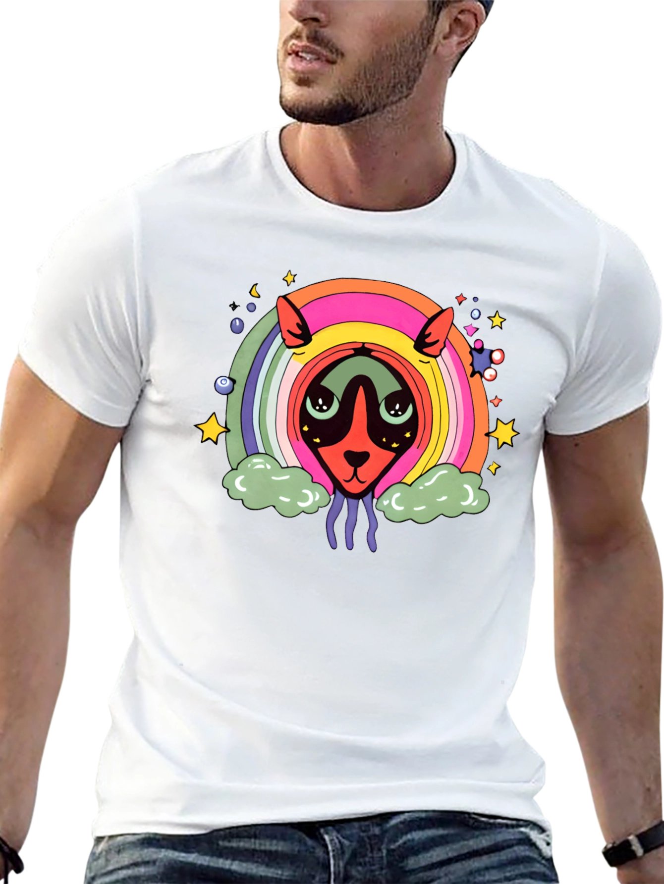 Psychedelic Rainbow Alien Black T-Shirt