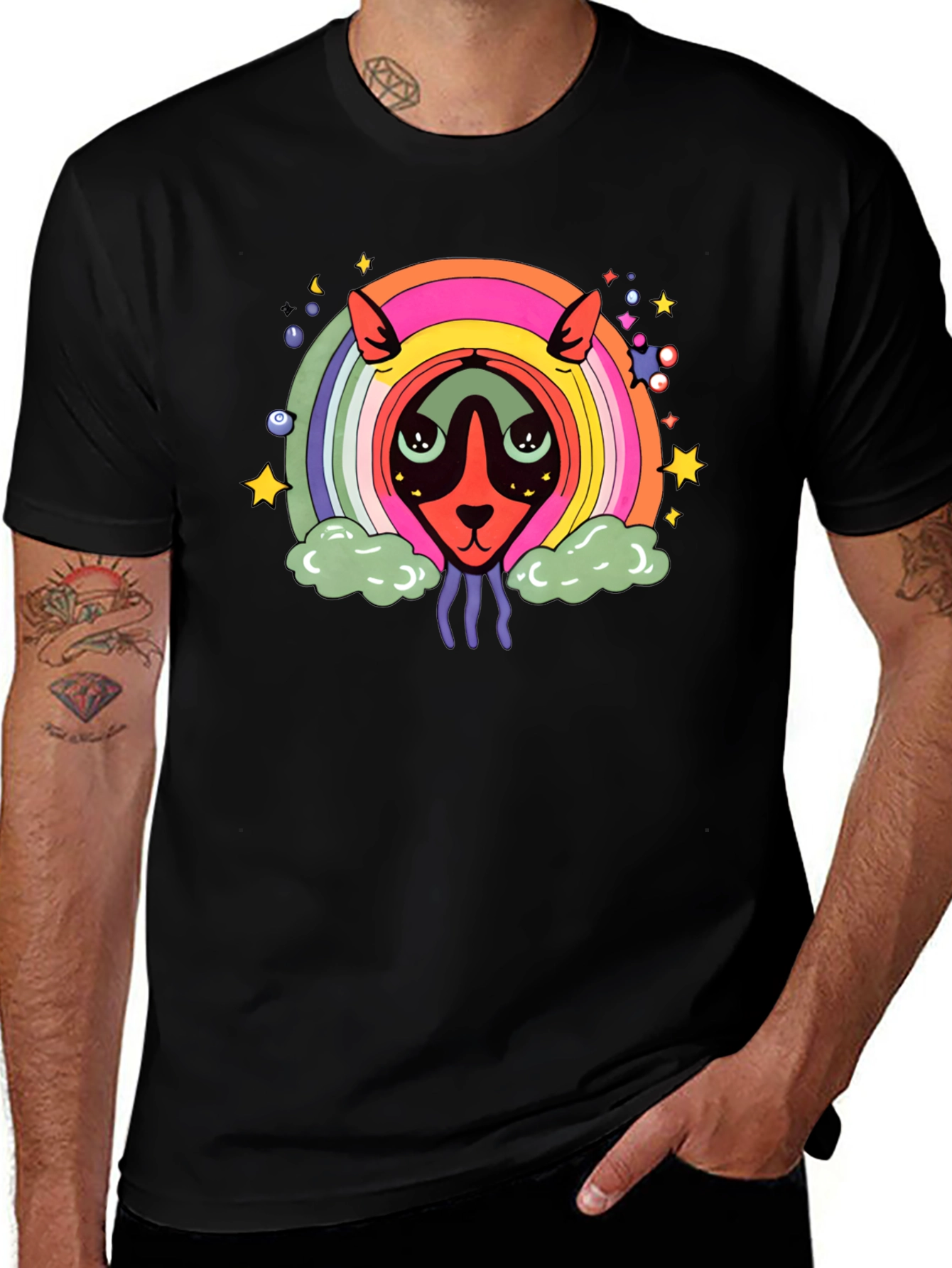 Psychedelic Rainbow Alien Black T-Shirt