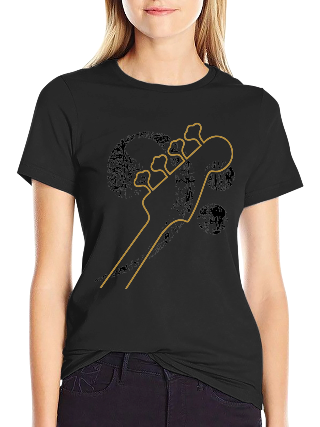 Bass Guitar Headstock Graphic Tee - Black