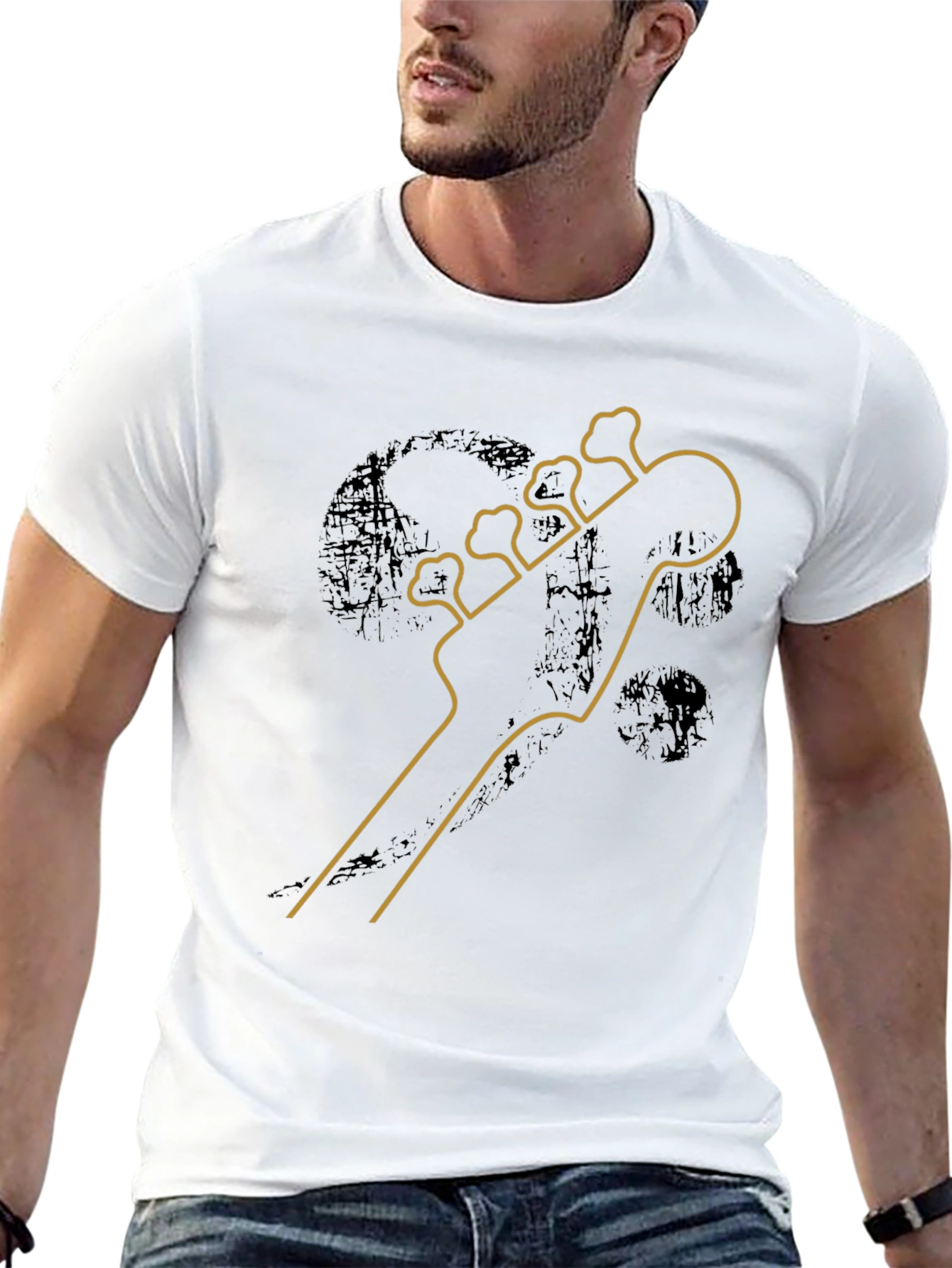 Bass Guitar Headstock Graphic Tee - Black