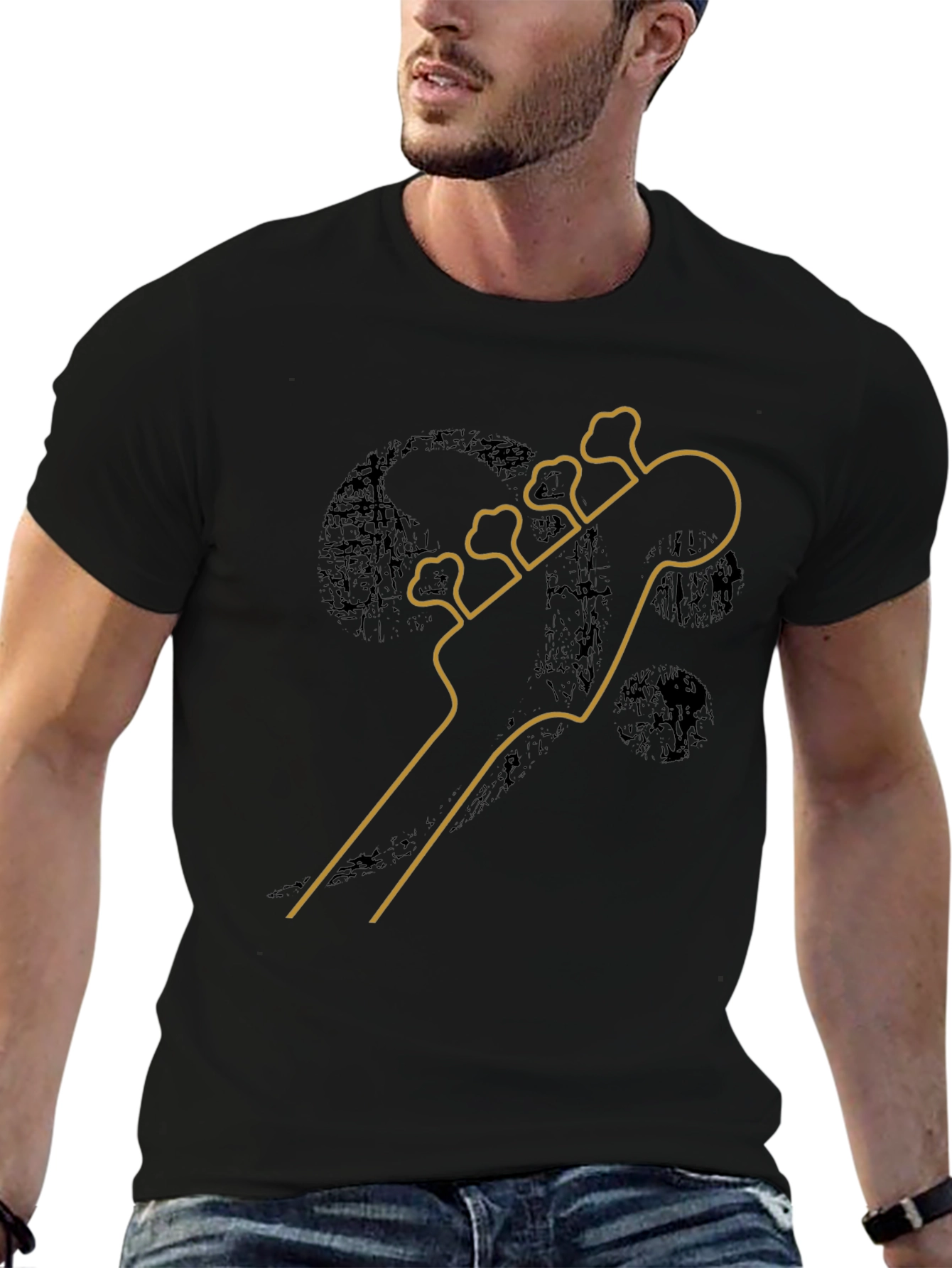 Bass Guitar Headstock Graphic Tee - Black
