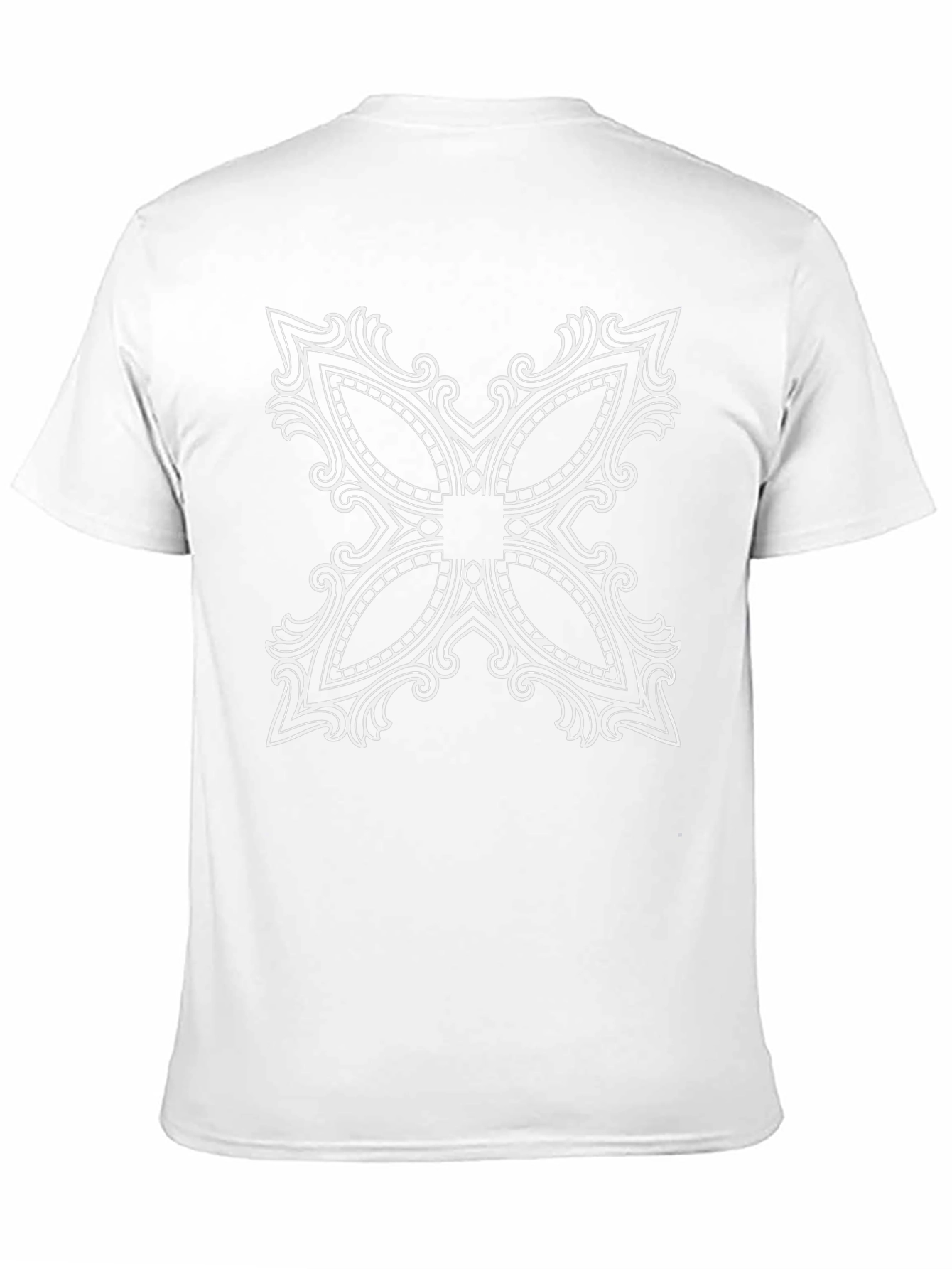 Black T-Shirt with Ornate White Floral Design