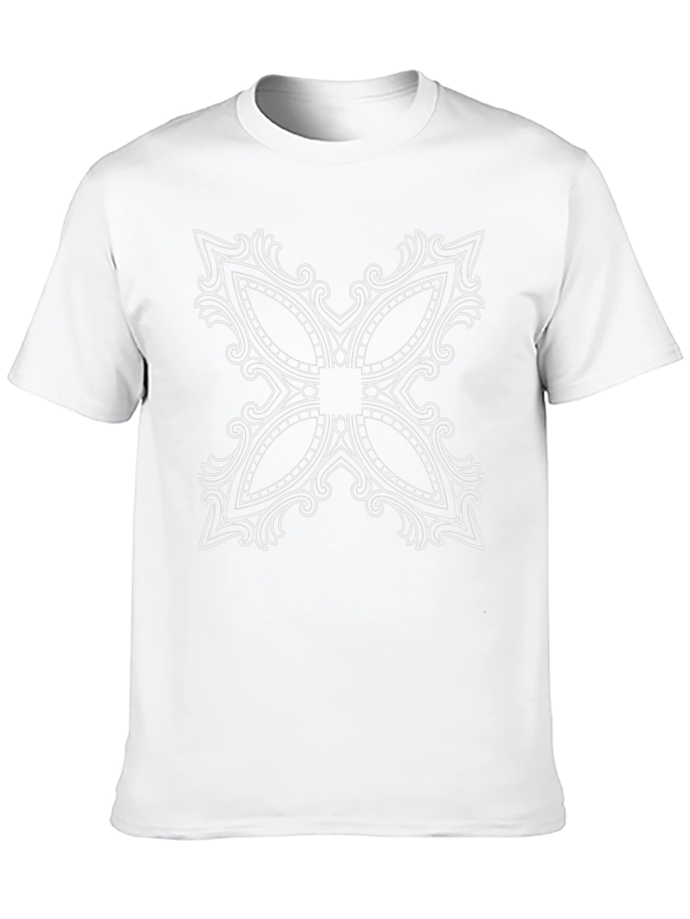 Black T-Shirt with Ornate White Floral Design
