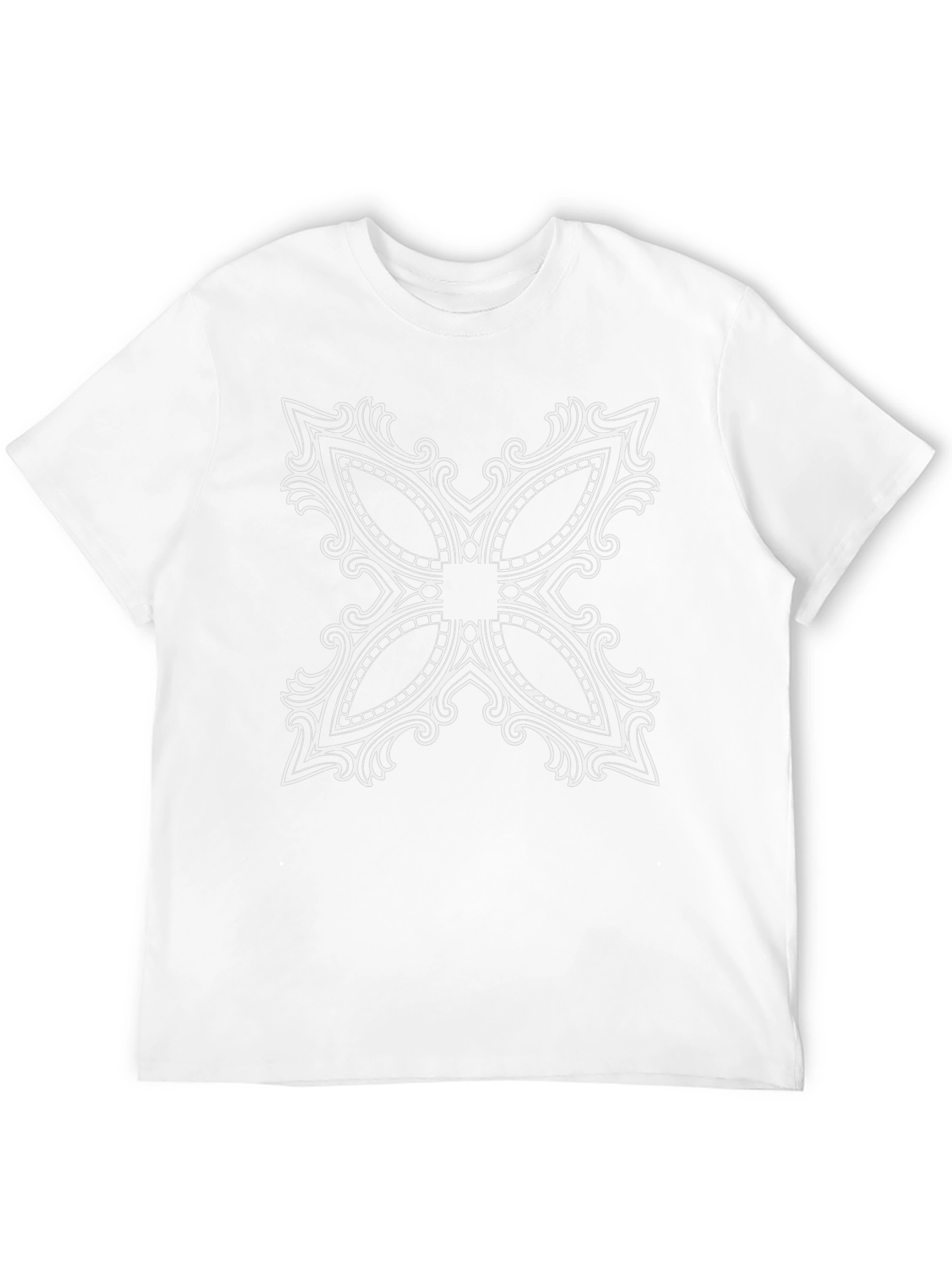 Black T-Shirt with Ornate White Floral Design