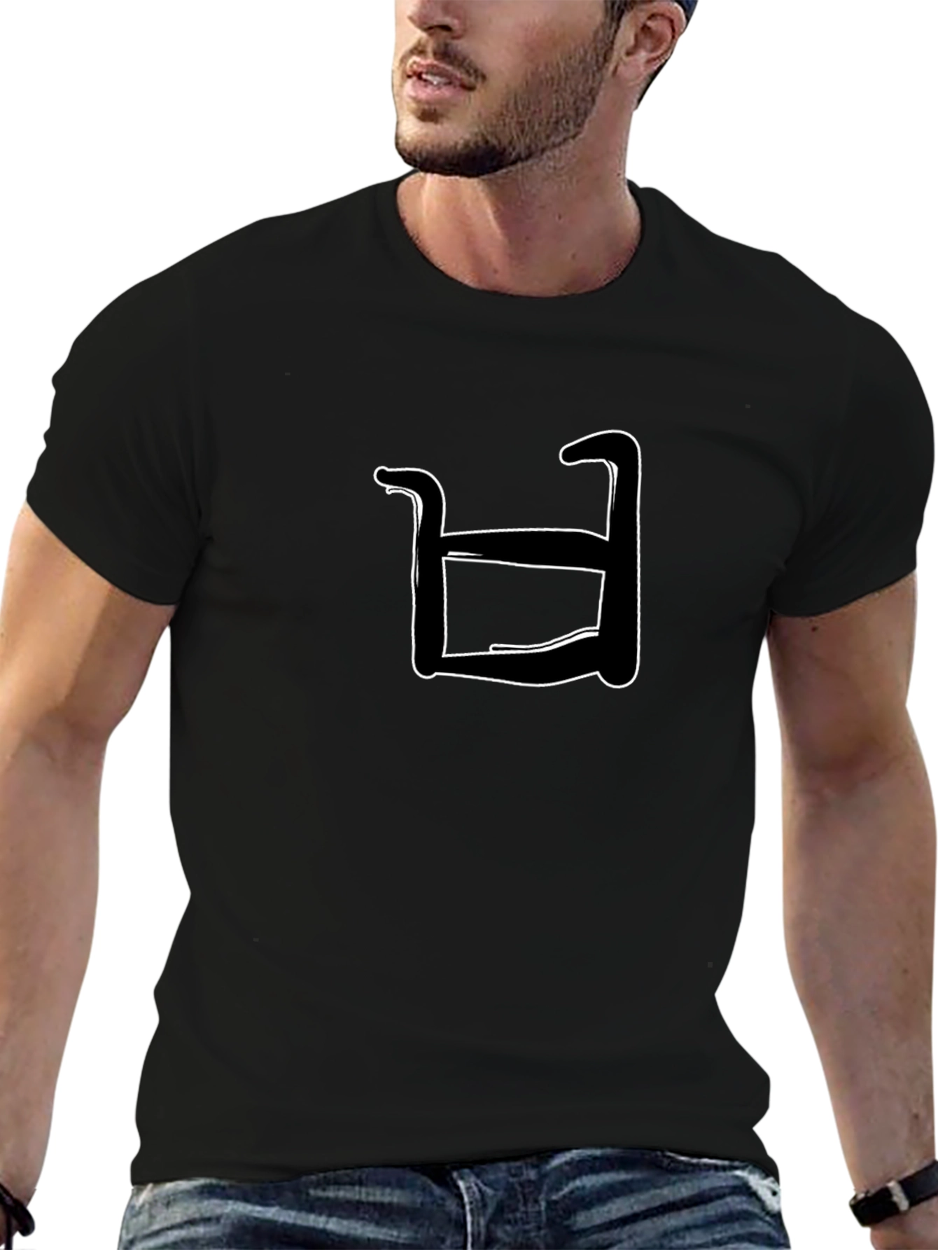 Abstract White Shape on Black T-Shirt
