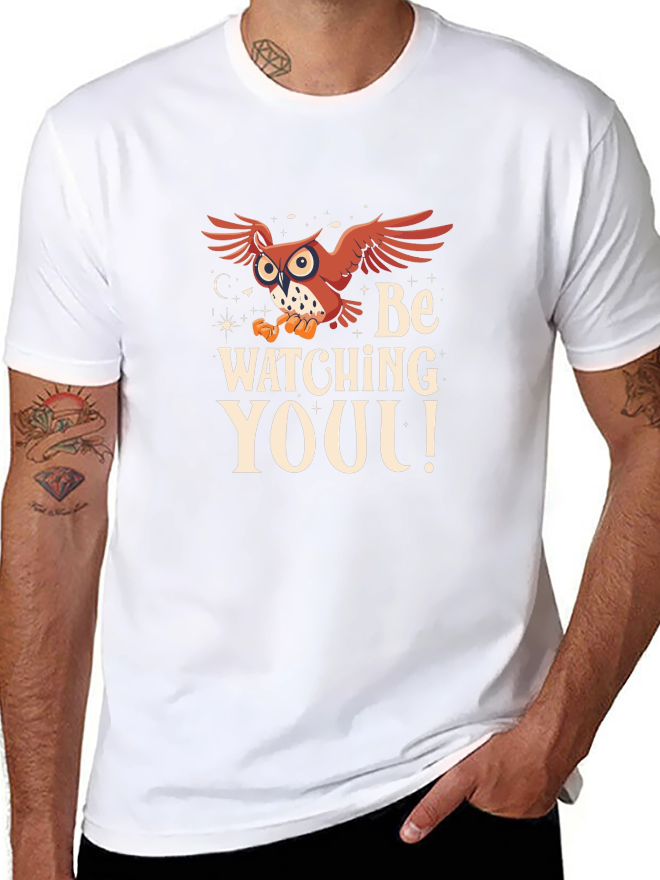 Owl Watching You Graphic Tee - Black