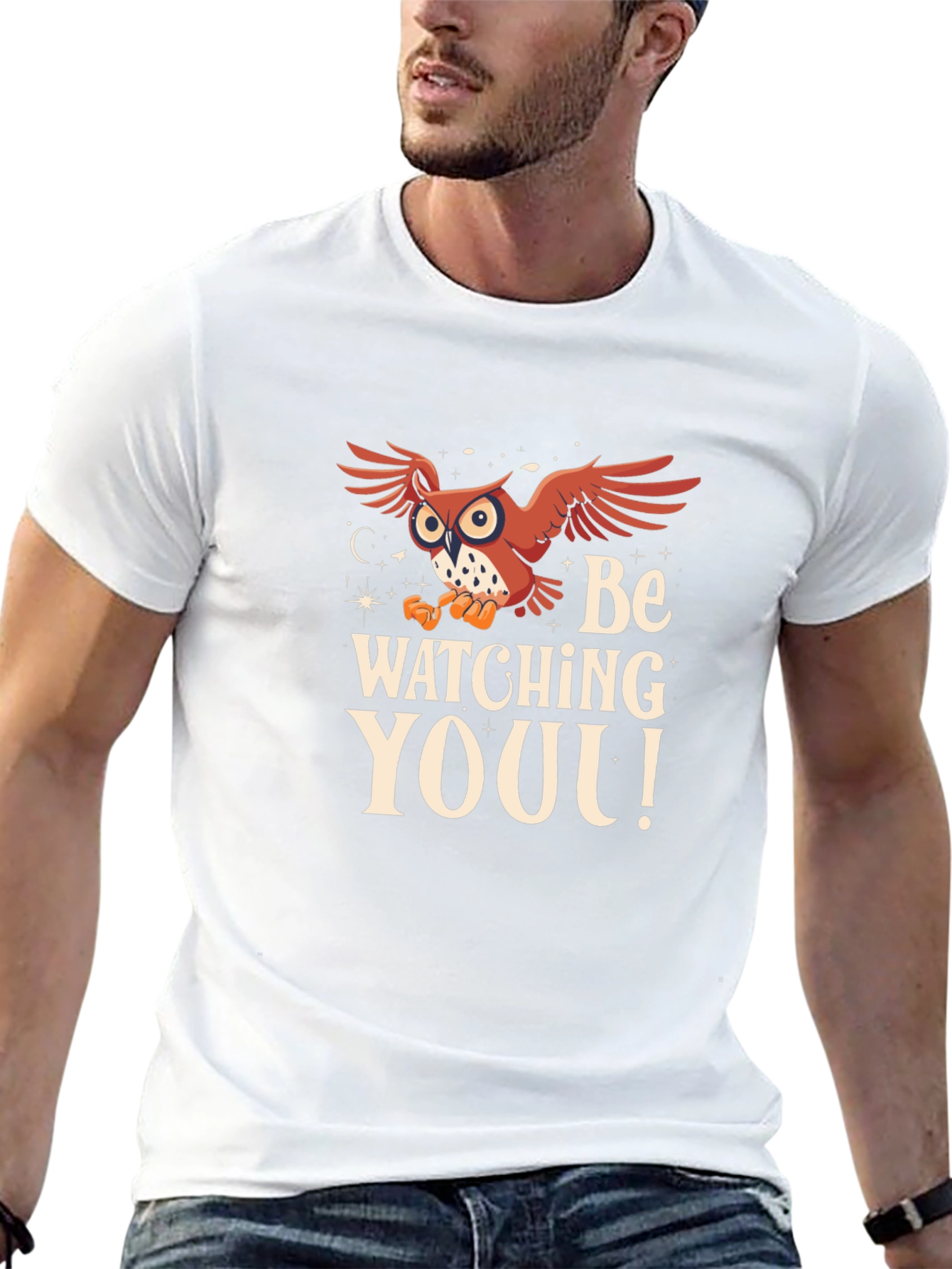 Owl Watching You Graphic Tee - Black