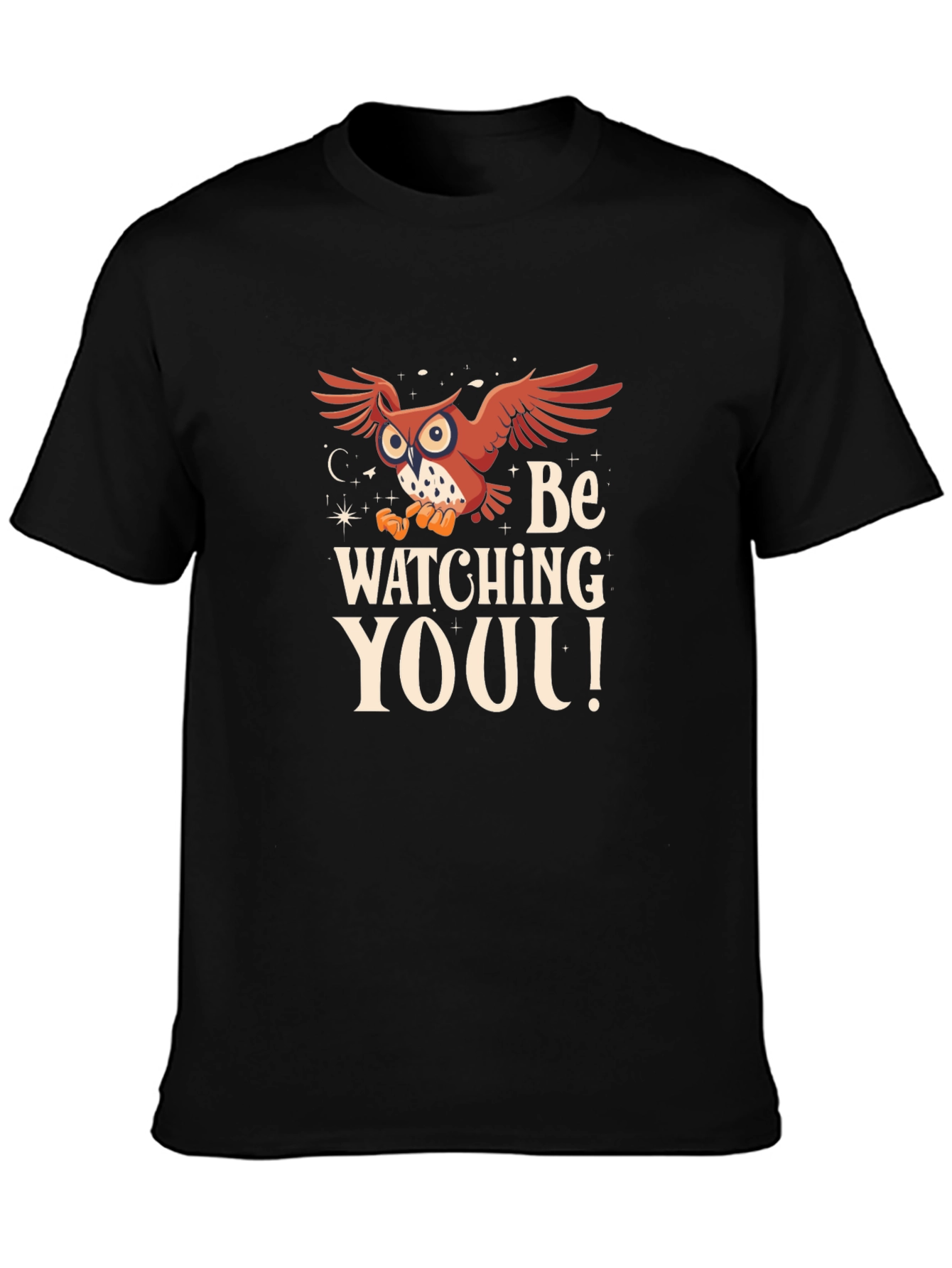 Owl Watching You Graphic Tee - Black