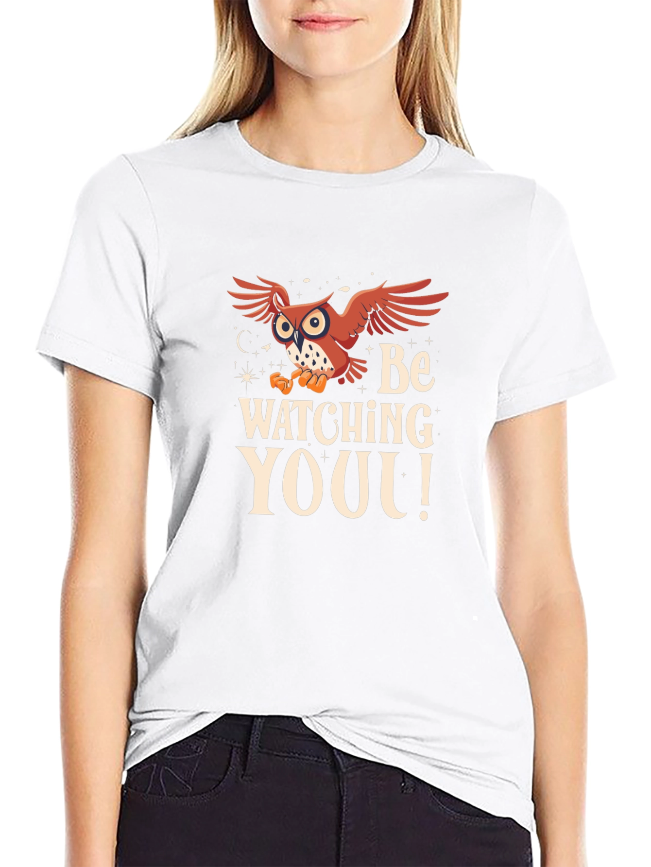 Owl Watching You Graphic Tee - Black