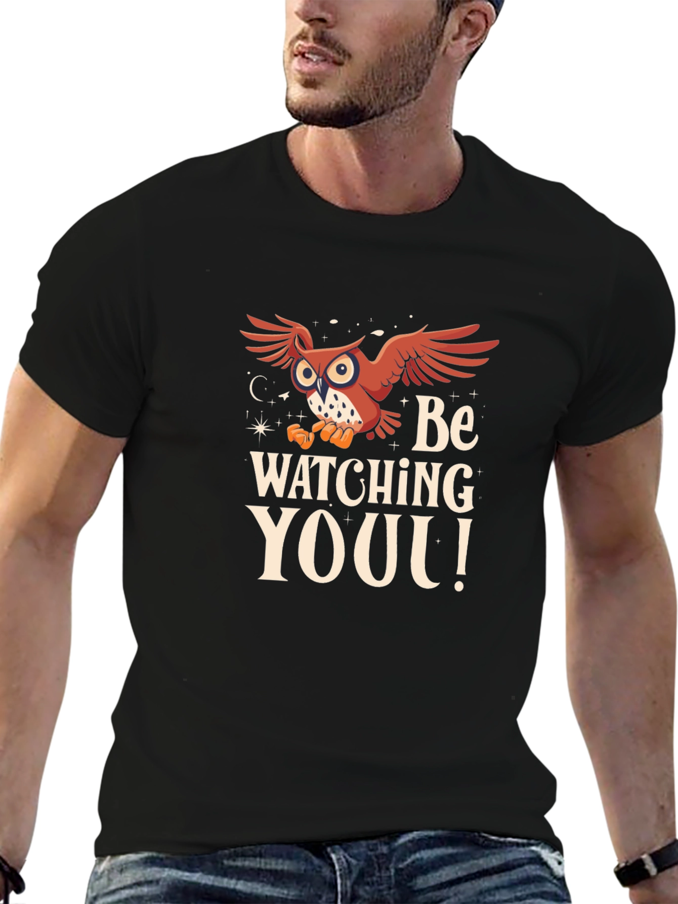 Owl Watching You Graphic Tee - Black