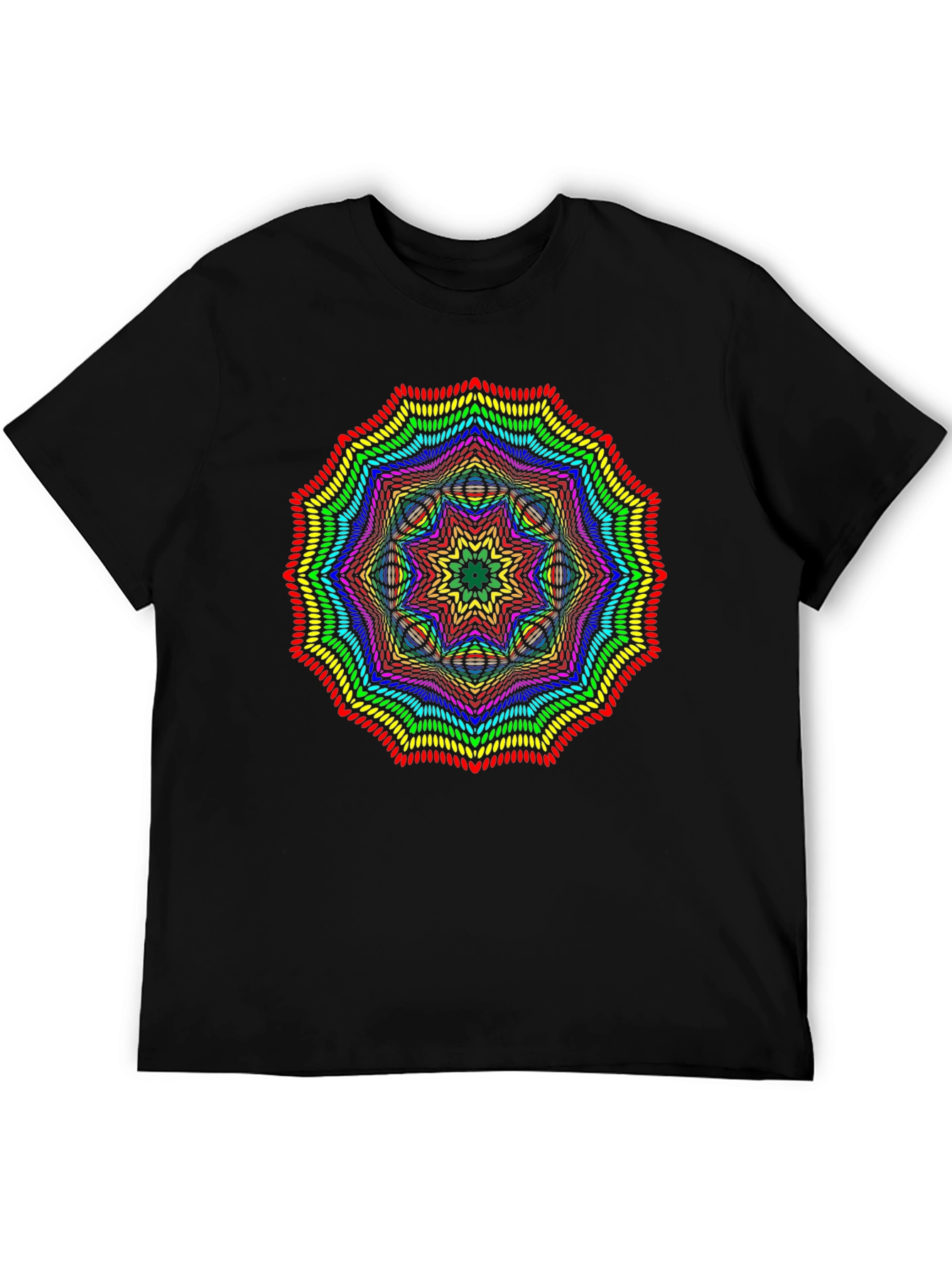 Rainbow Mandala Graphic T-Shirt - Black Crew Neck Tee
