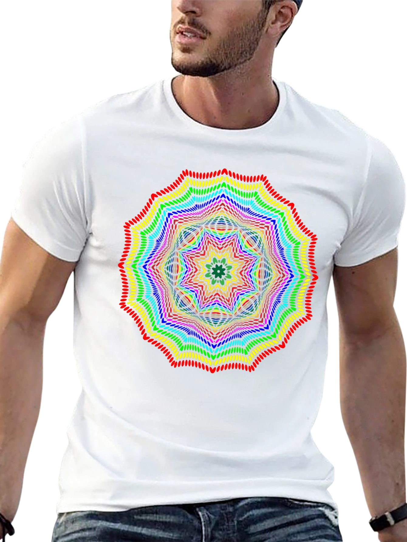 Rainbow Mandala Graphic T-Shirt - Black Crew Neck Tee