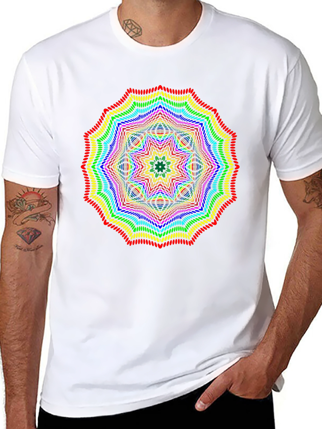 Rainbow Mandala Graphic T-Shirt - Black Crew Neck Tee