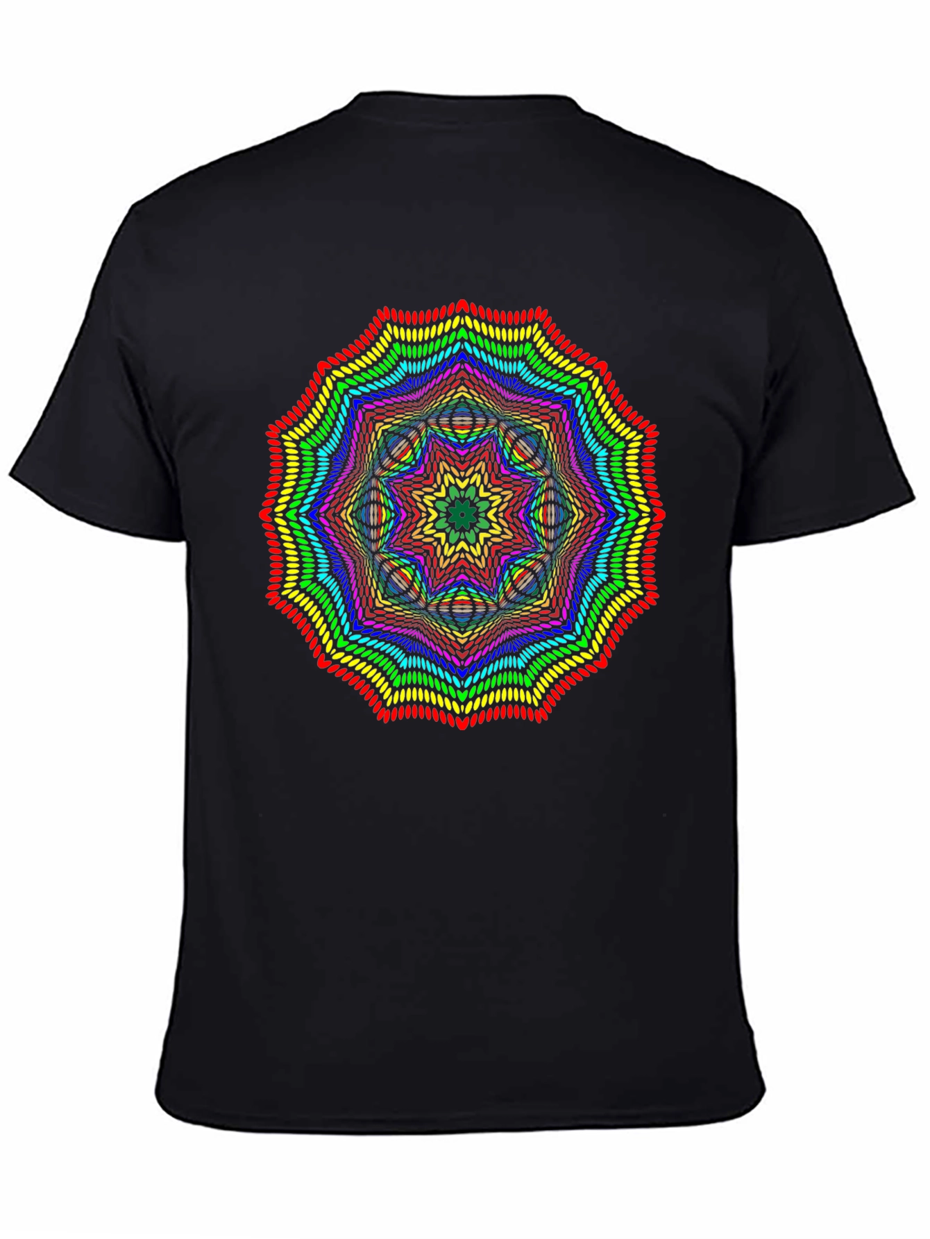 Rainbow Mandala Graphic T-Shirt - Black Crew Neck Tee