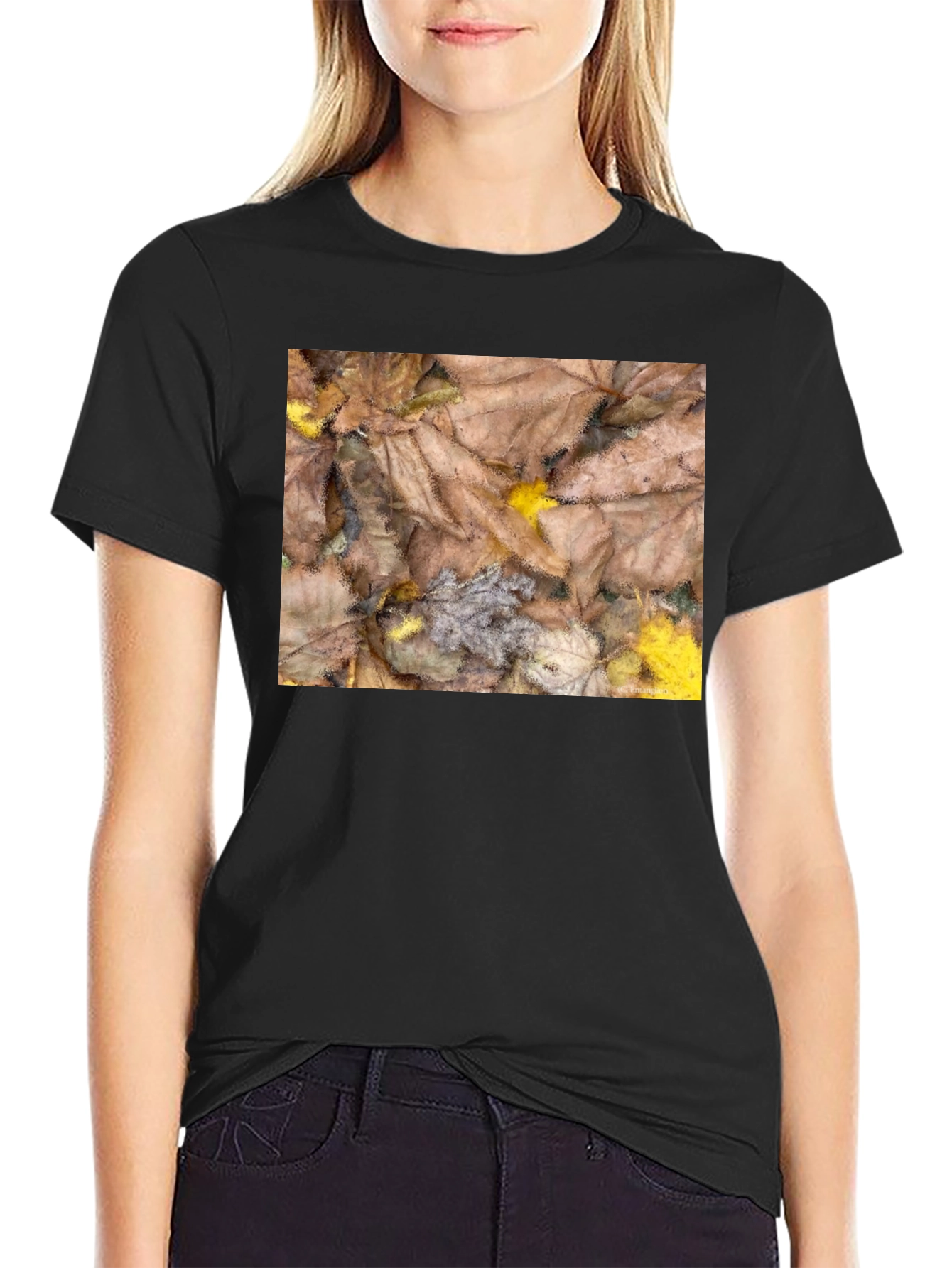 Autumn Leaves Pattern Black T-Shirt