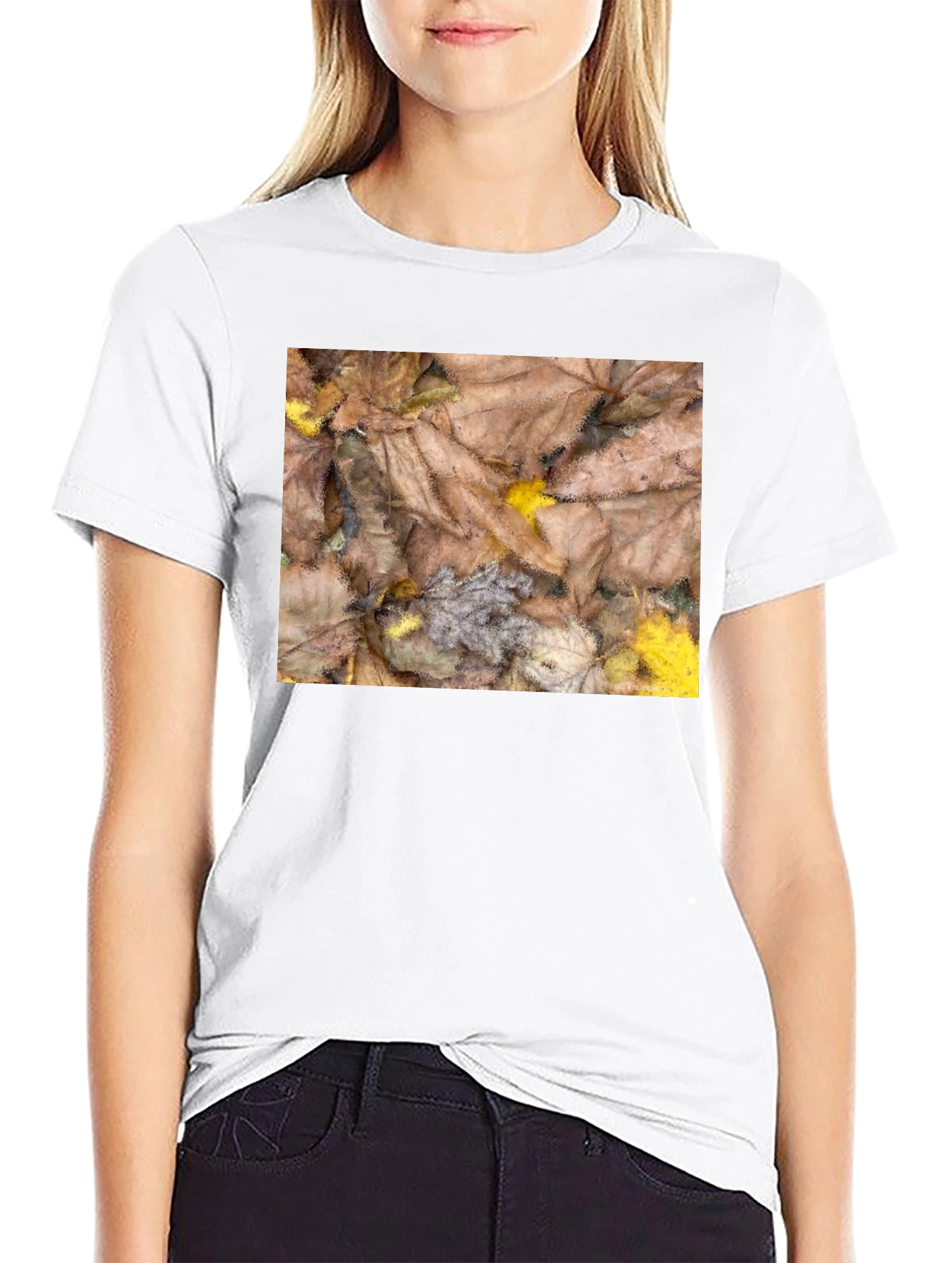 Autumn Leaves Pattern Black T-Shirt